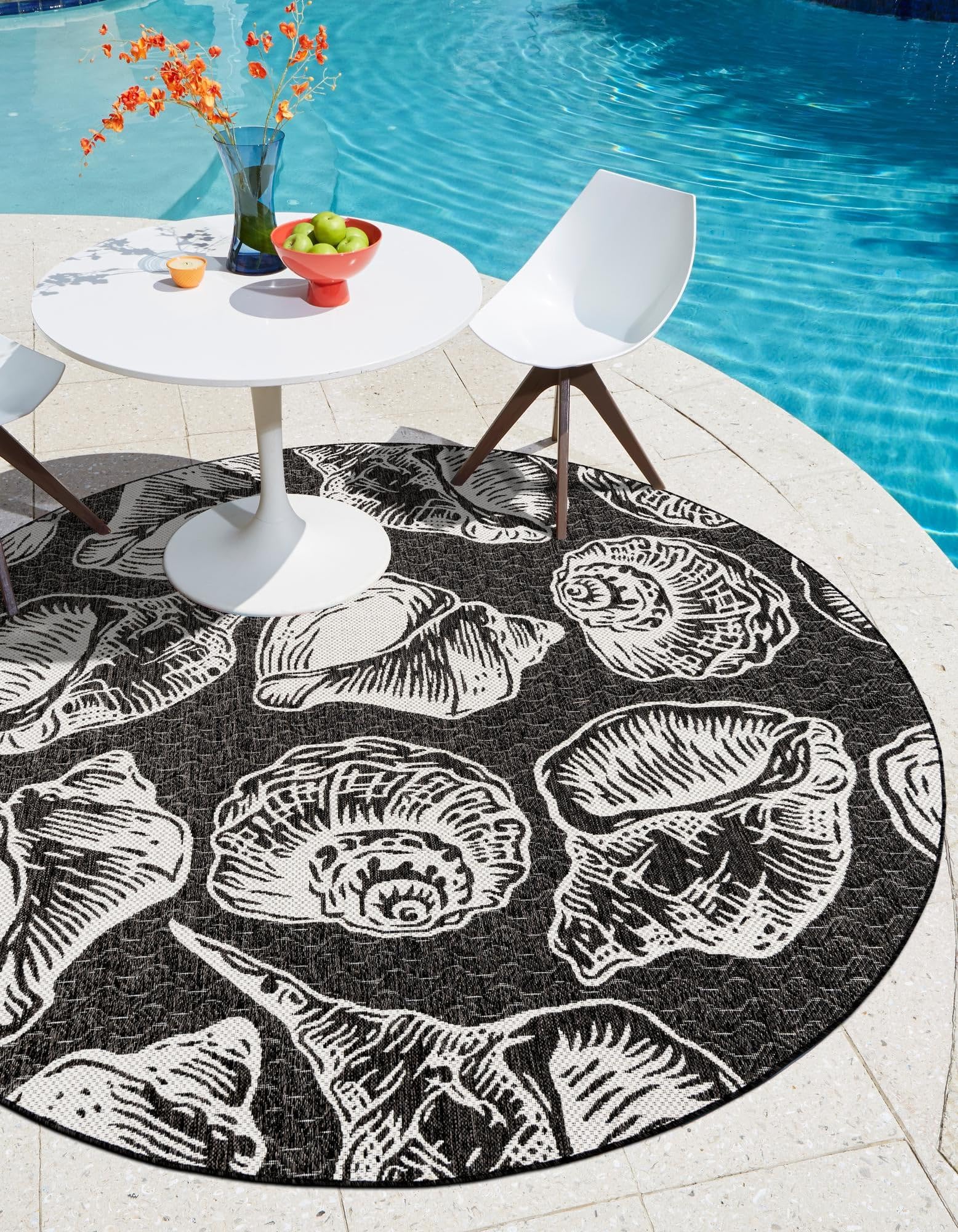 Rugs.com Outdoor Coastal Collection Rug – 10 Ft Round Black and White Flatweave-Pile Rug Perfect for Kitchens, Dining Rooms - Image 7