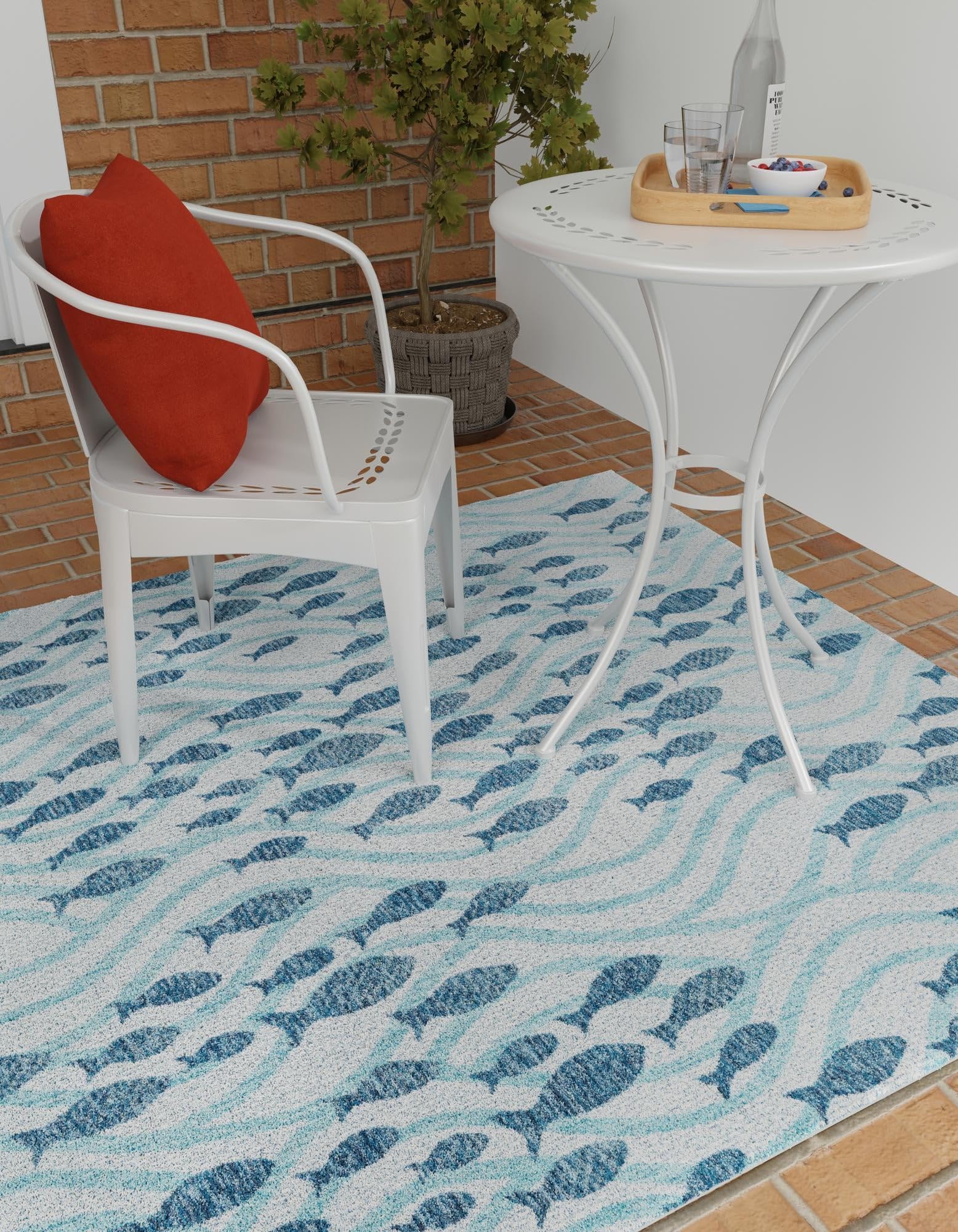 Rugs.com Outdoor Coastal Collection Rug – 5 Ft Square Blue Flatweave-Pile Rug Perfect for Living Rooms, Kitchens, Entryways - Image 3