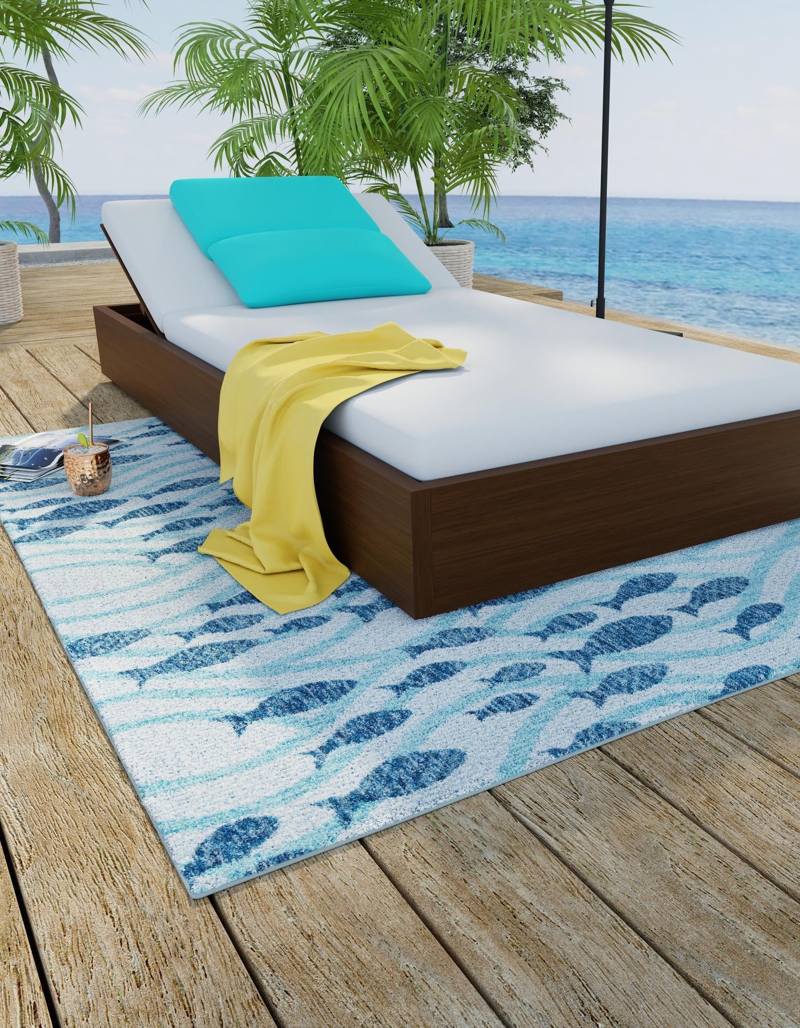 Rugs.com Outdoor Coastal Collection Rug – 5 Ft Square Blue Flatweave-Pile Rug Perfect for Living Rooms, Kitchens, Entryways - Image 7