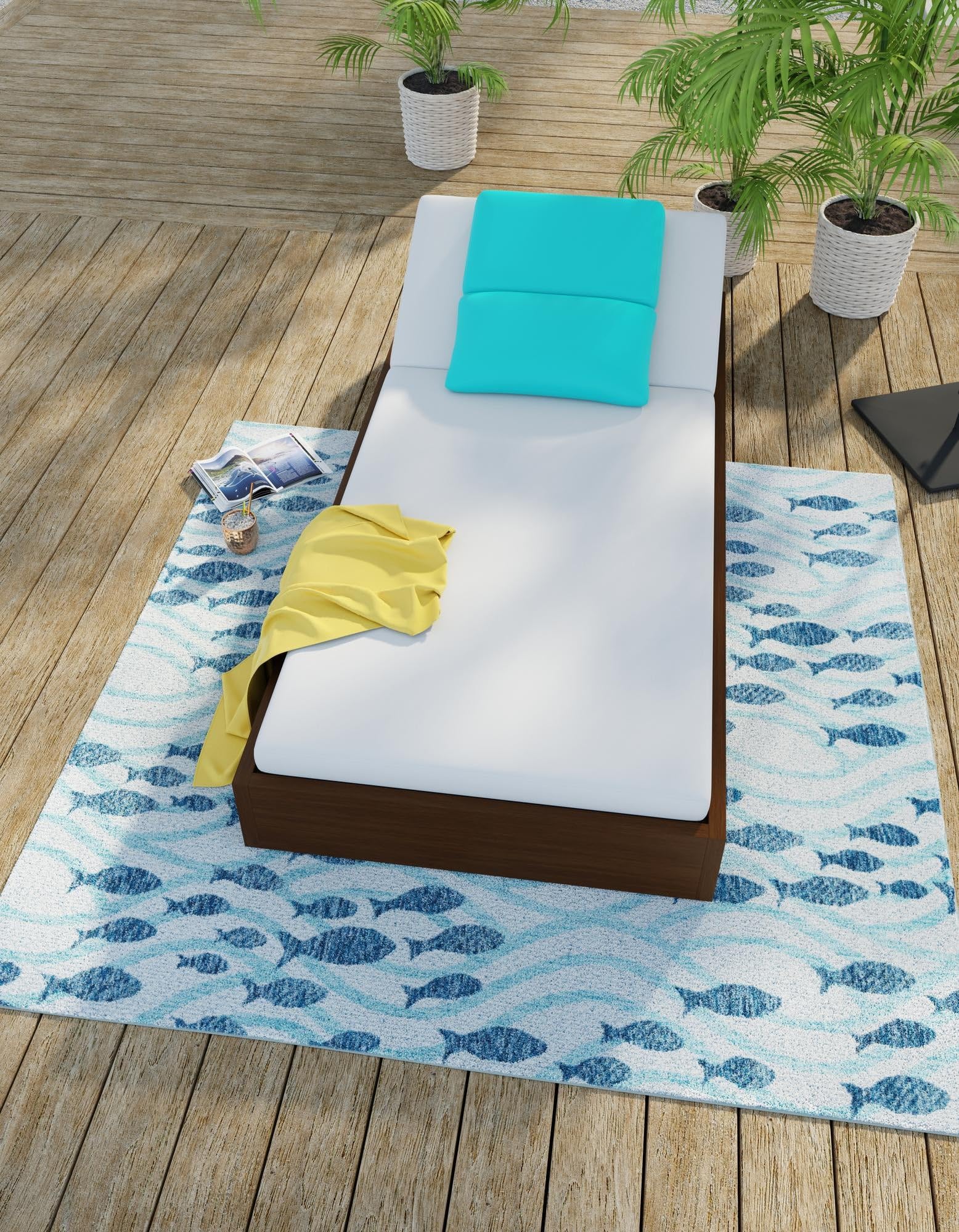 Rugs.com Outdoor Coastal Collection Rug – 5 Ft Square Blue Flatweave-Pile Rug Perfect for Living Rooms, Kitchens, Entryways - Image 8