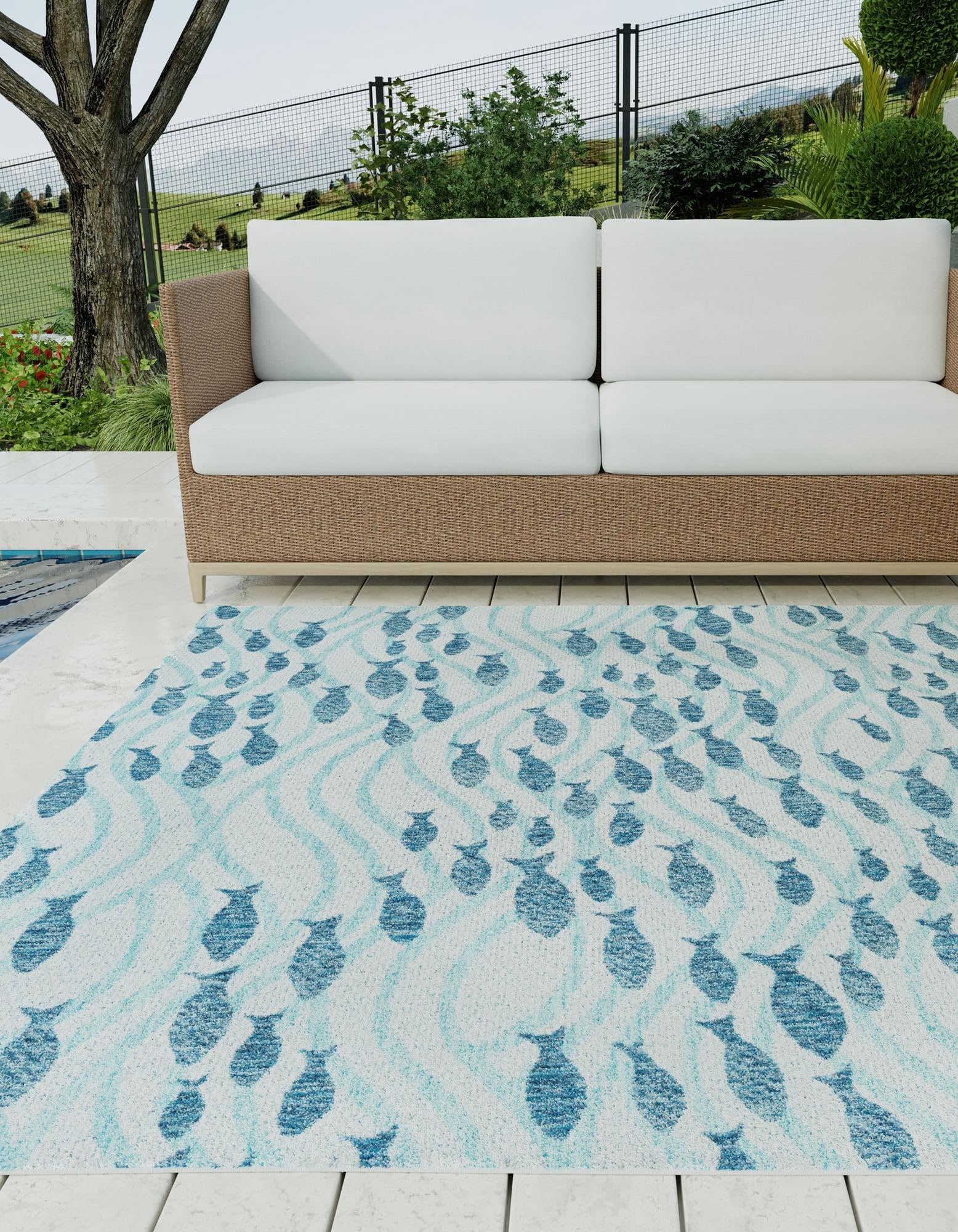 Rugs.com Outdoor Coastal Collection Rug – 5 Ft Square Blue Flatweave-Pile Rug Perfect for Living Rooms, Kitchens, Entryways - Image 9