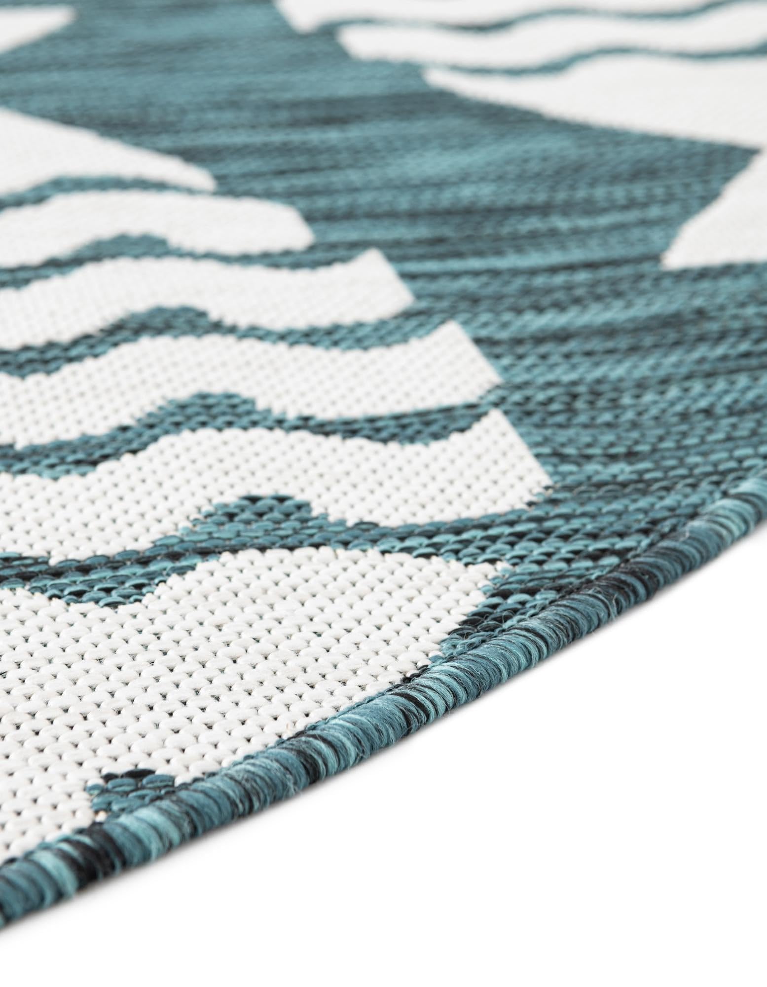 Rugs.com Outdoor Coastal Collection Rug – 8 Ft Round Turquoise Flatweave-Pile Rug Perfect for Kitchens, Dining Rooms - Image 4