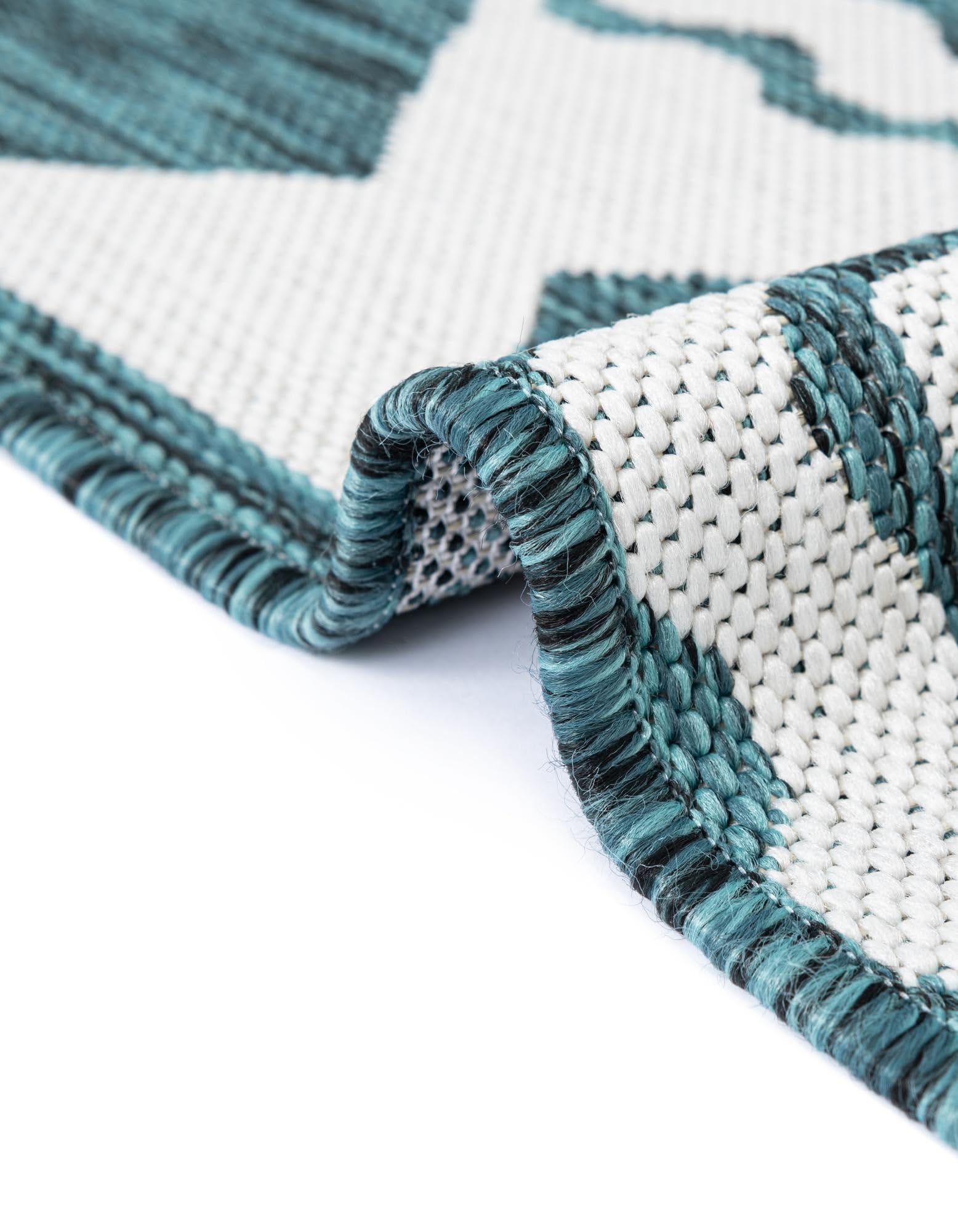 Rugs.com Outdoor Coastal Collection Rug – 8 Ft Round Turquoise Flatweave-Pile Rug Perfect for Kitchens, Dining Rooms - Image 7