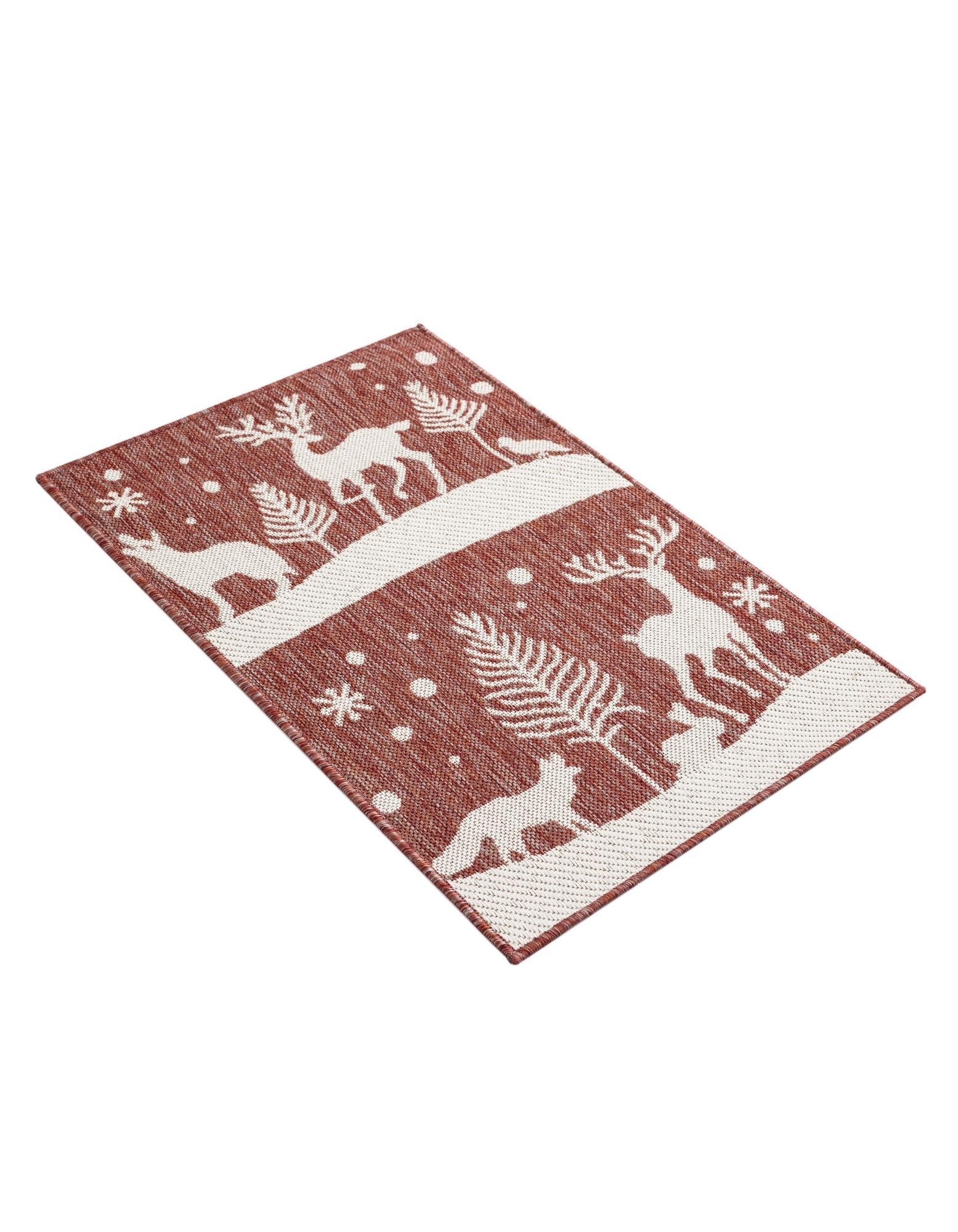 Rugs.com Outdoor Holiday Collection Rug – 2x3 Red Flatweave-Pile Rug Perfect for Entryways, Kitchens, Breakfast Nooks, Accent Pieces - Image 3