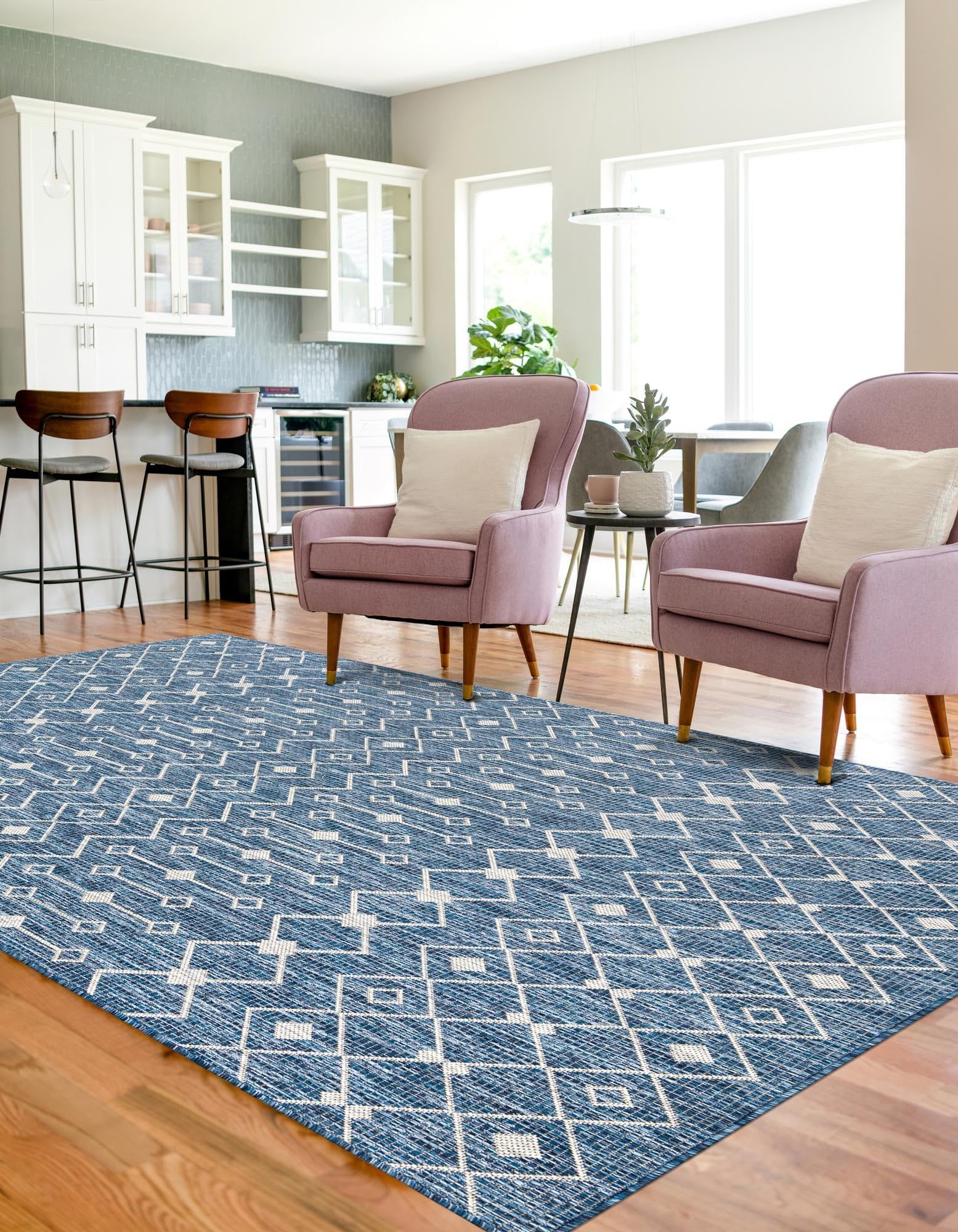 Rugs.com Outdoor Lattice Collection Rug – 4x6 Blue Flatweave-Pile Rug Perfect for Entryways, Kitchens, Breakfast Nooks, Accent Pieces - Image 4