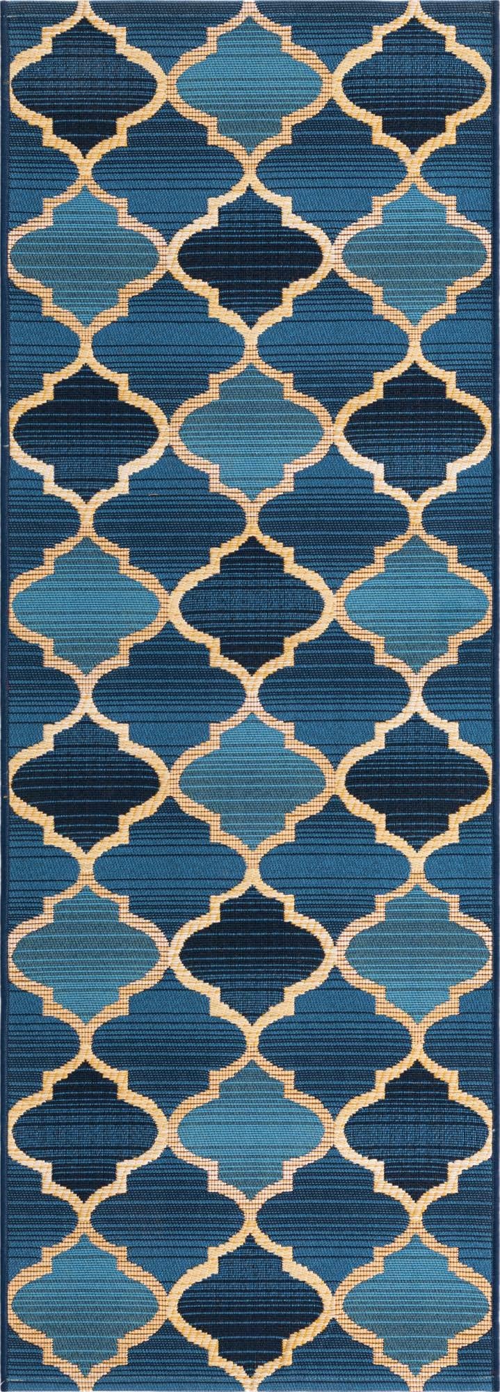 Rugs.com Outdoor Lattice Collection Rug – 6 Ft Runner Blue Flatweave-Pile Rug Perfect for Hallways, Entryways - Image 3