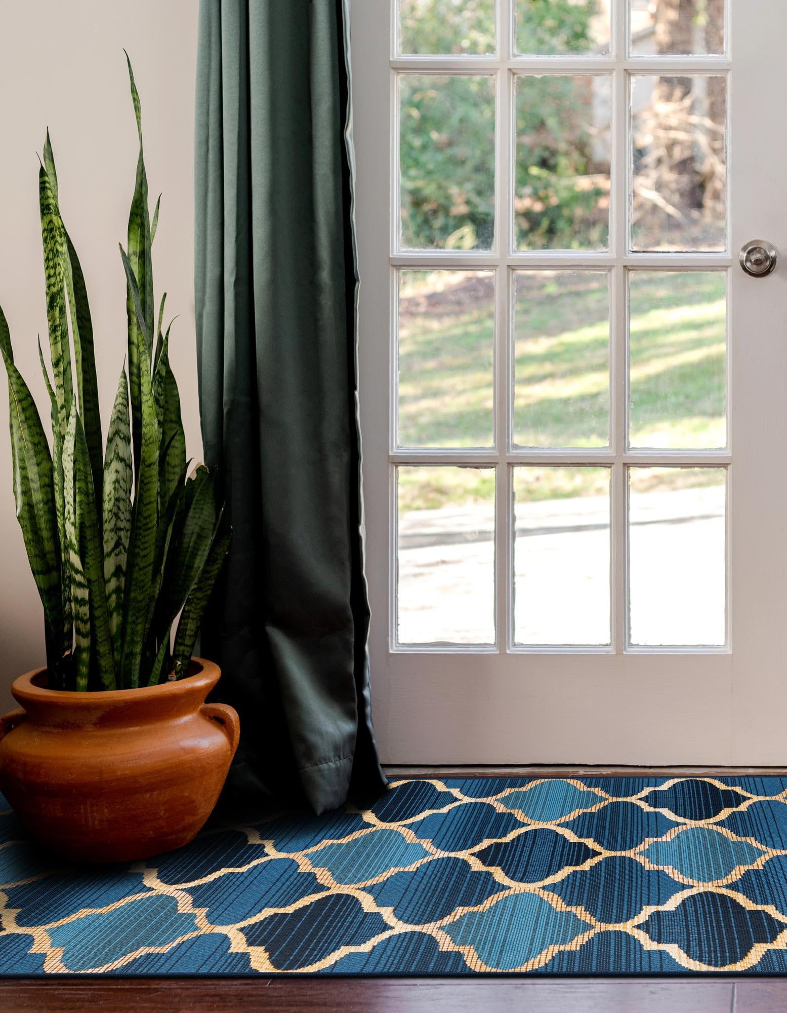 Rugs.com Outdoor Lattice Collection Rug – 6 Ft Runner Blue Flatweave-Pile Rug Perfect for Hallways, Entryways - Image 7