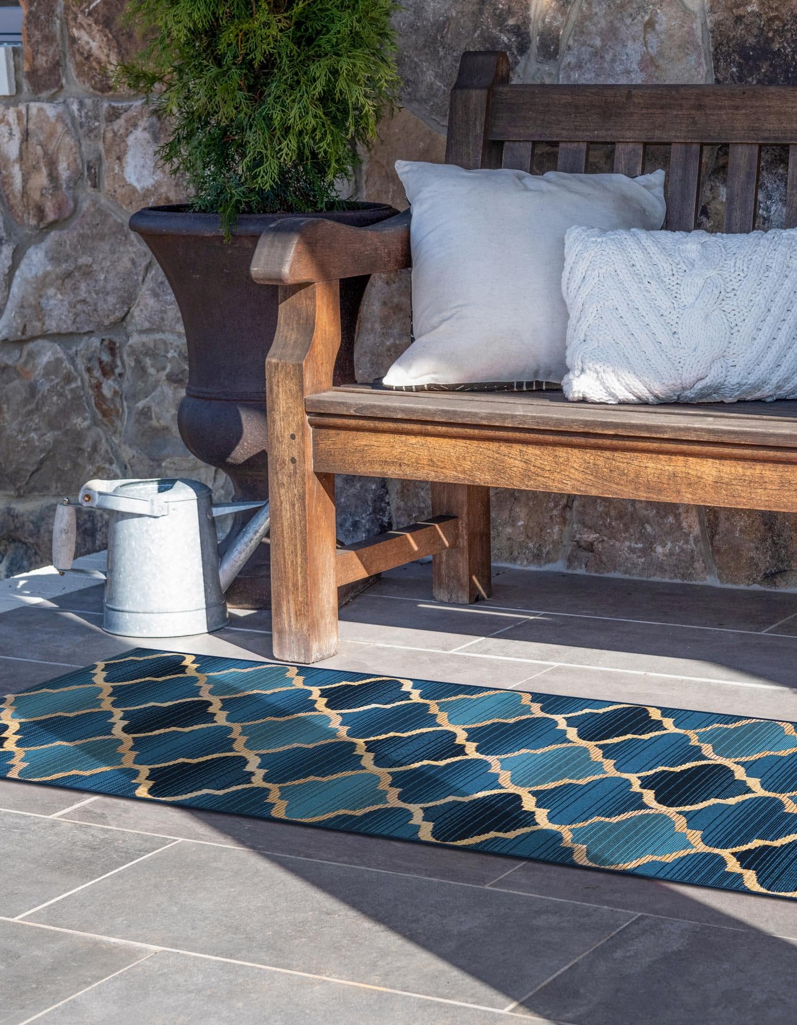 Rugs.com Outdoor Lattice Collection Rug – 6 Ft Runner Blue Flatweave-Pile Rug Perfect for Hallways, Entryways - Image 8