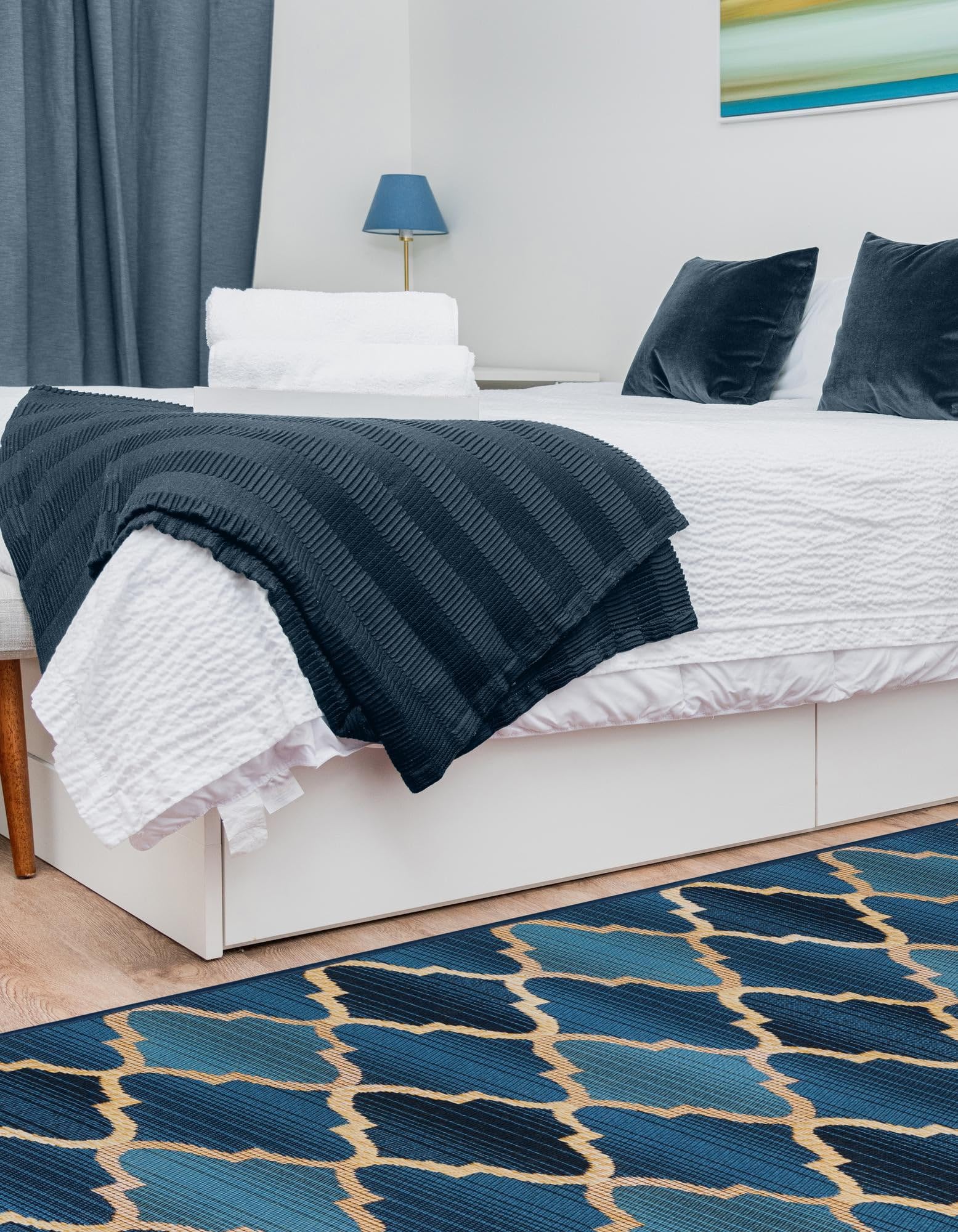 Rugs.com Outdoor Lattice Collection Rug – 6 Ft Runner Blue Flatweave-Pile Rug Perfect for Hallways, Entryways - Image 9