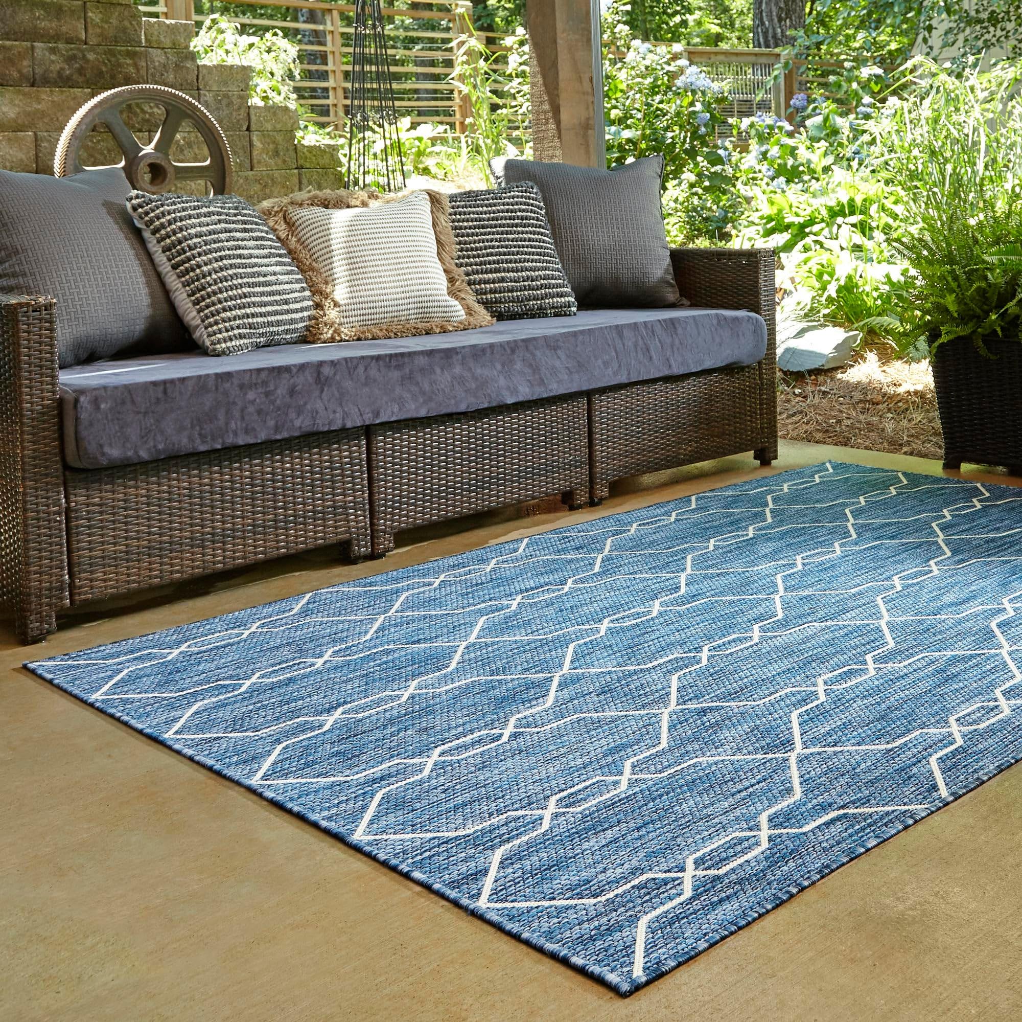 Rugs.com Outdoor Lattice Collection Rug – 9x12 Blue Flatweave-Pile Rug Perfect for Living Rooms, Large Dining Rooms, Open Floorplans - Image 3