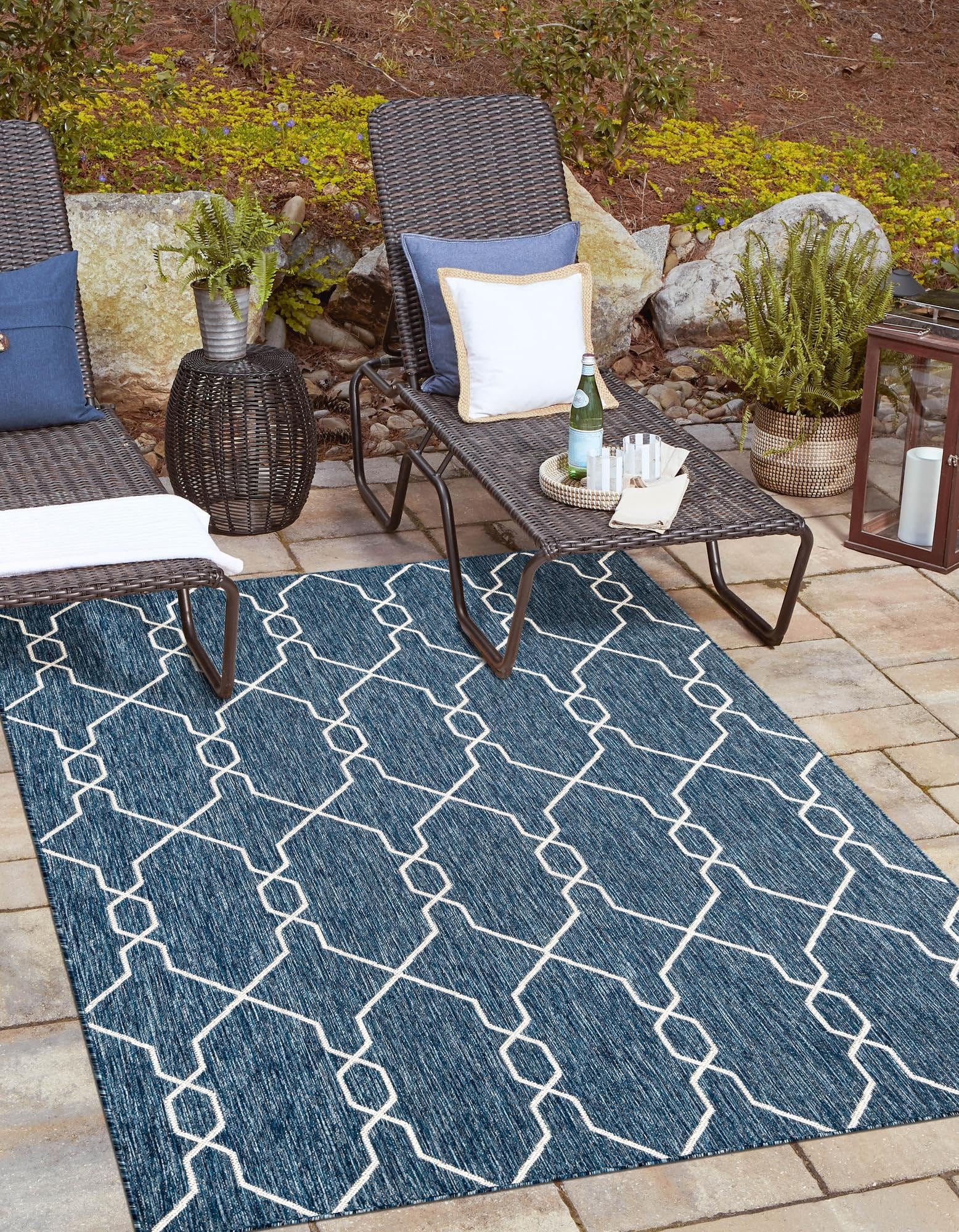 Rugs.com Outdoor Lattice Collection Rug – 9x12 Blue Flatweave-Pile Rug Perfect for Living Rooms, Large Dining Rooms, Open Floorplans - Image 6