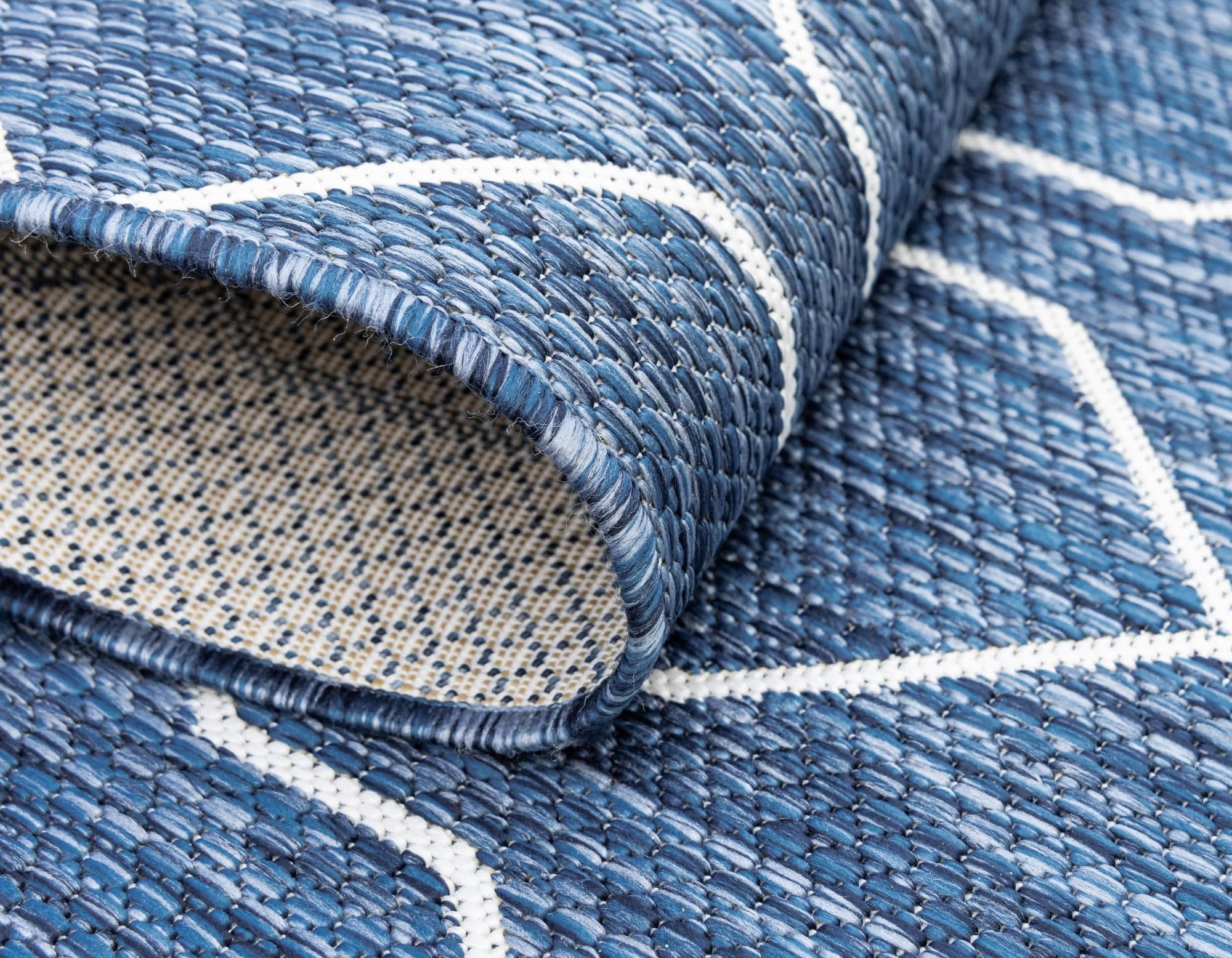 Rugs.com Outdoor Lattice Collection Rug – 9x12 Blue Flatweave-Pile Rug Perfect for Living Rooms, Large Dining Rooms, Open Floorplans - Image 7