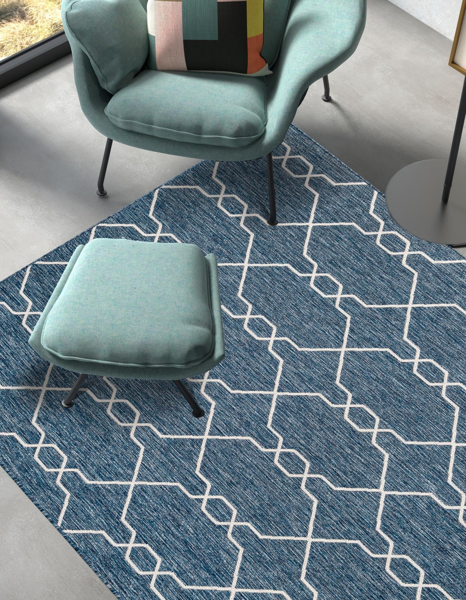 Rugs.com Outdoor Lattice Collection Rug – 9x12 Blue Flatweave-Pile Rug Perfect for Living Rooms, Large Dining Rooms, Open Floorplans - Image 9