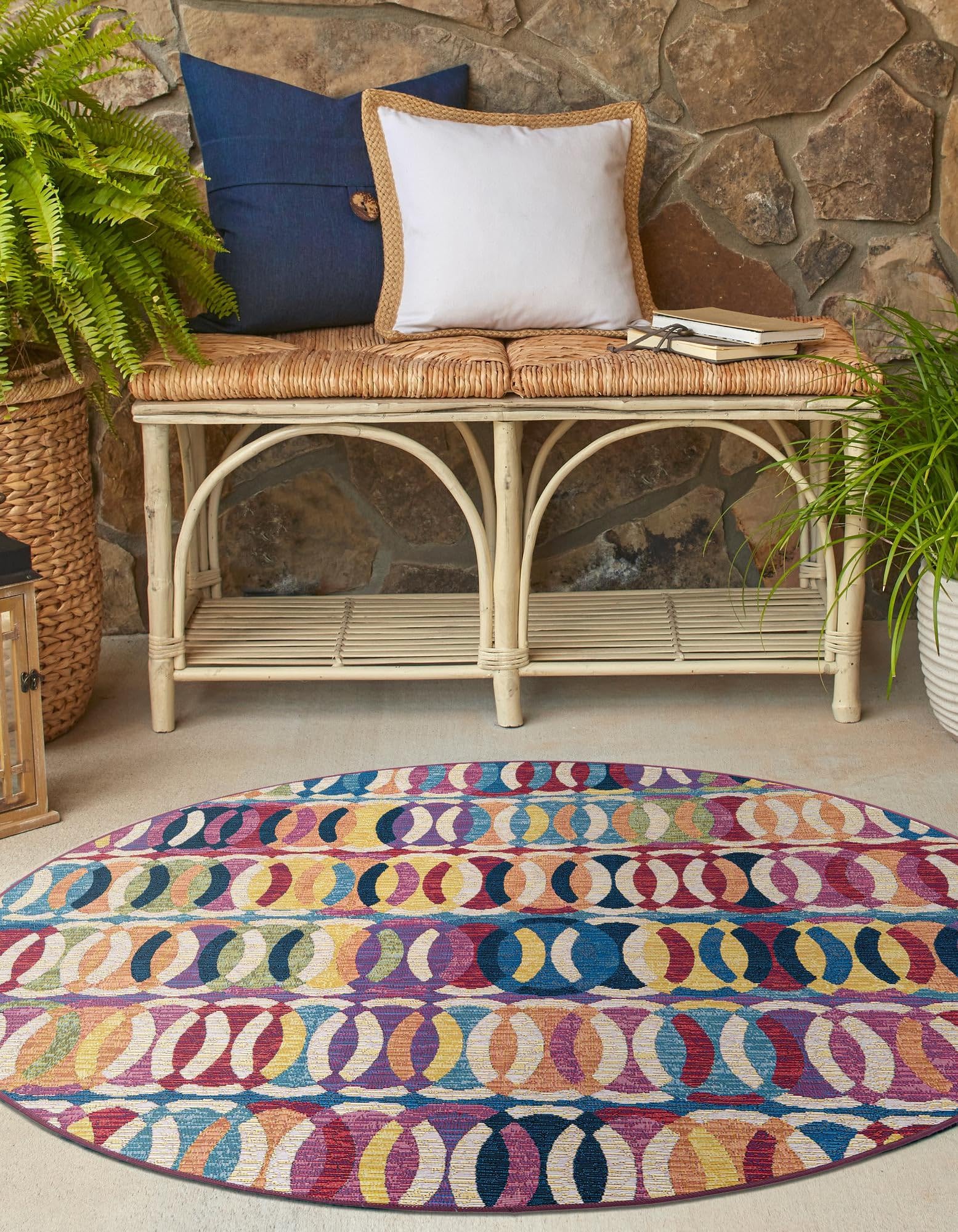 Rugs.com Outdoor Modern Collection Rug – 10 Ft Round Multi Flatweave-Pile Rug Perfect for Kitchens, Dining Rooms - Image 5