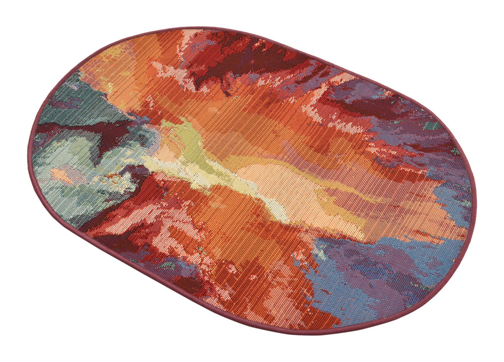 Rugs.com Outdoor Modern Collection Rug – 2x3 Oval Multi Flatweave-Pile Rug Perfect for Living Rooms, Large Dining Rooms, Open Floorplans - Image 5