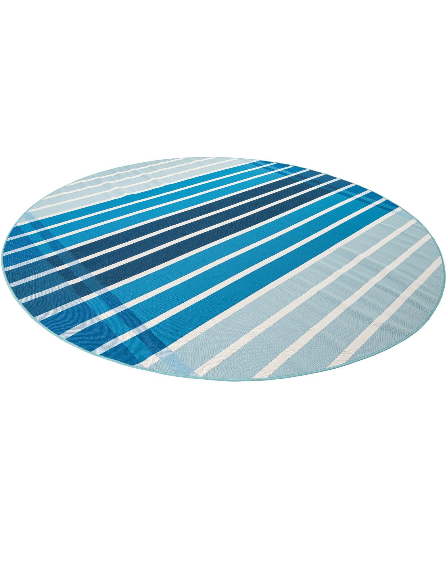 Rugs.com Outdoor Ribbon Collection Rug – 10 Ft Round Blue Flatweave-Pile Rug Perfect for Kitchens, Dining Rooms - Image 3