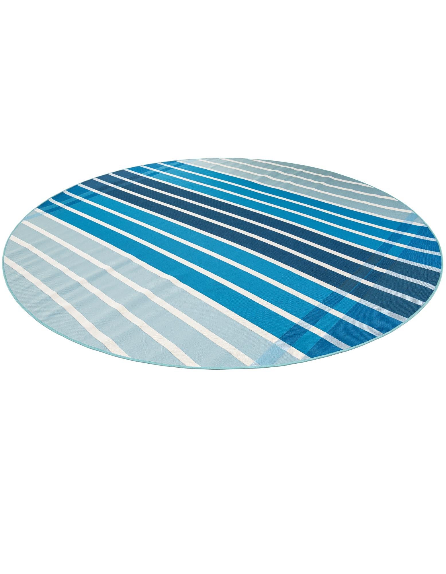 Rugs.com Outdoor Ribbon Collection Rug – 10 Ft Round Blue Flatweave-Pile Rug Perfect for Kitchens, Dining Rooms - Image 4