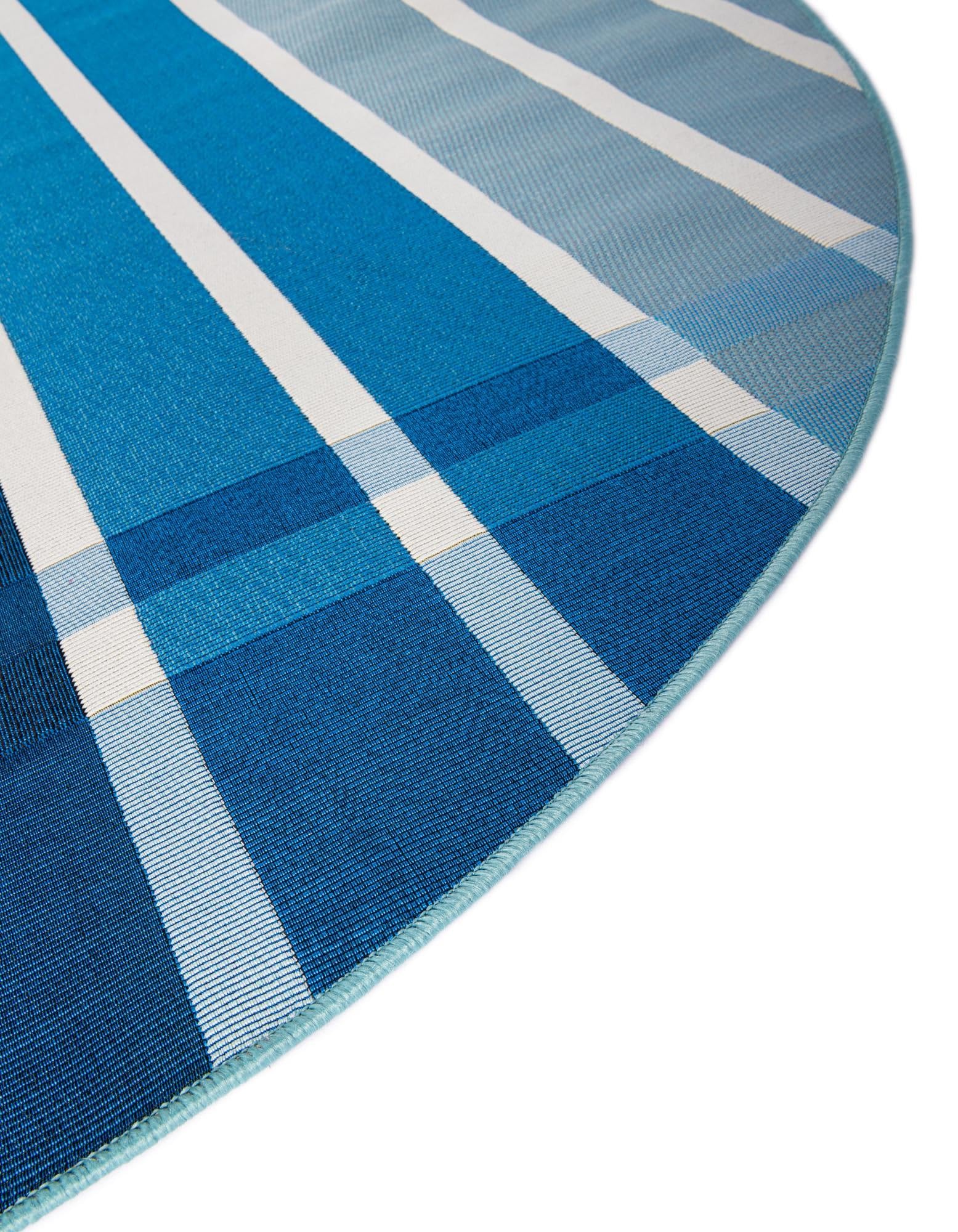 Rugs.com Outdoor Ribbon Collection Rug – 10 Ft Round Blue Flatweave-Pile Rug Perfect for Kitchens, Dining Rooms - Image 7