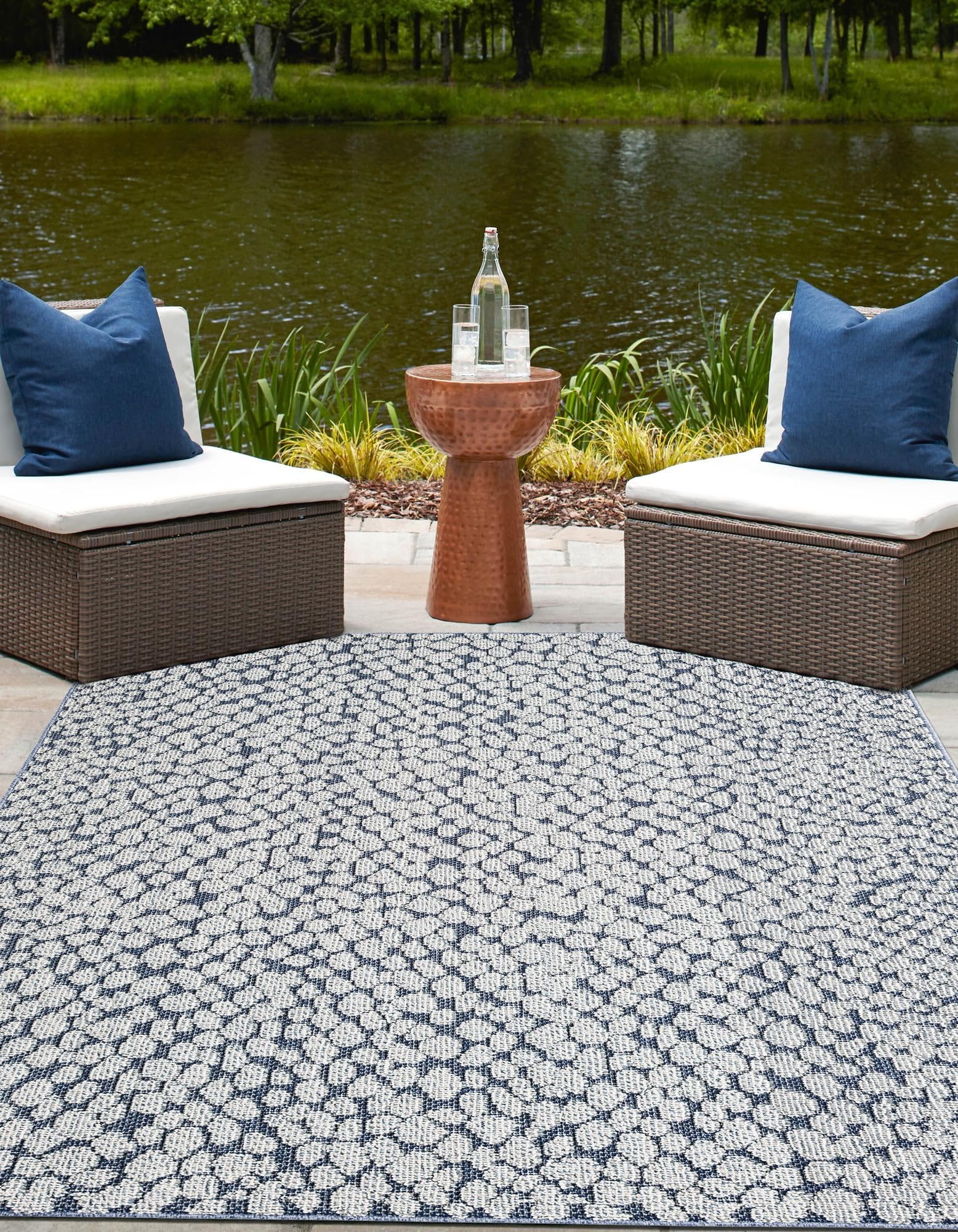 Rugs.com Outdoor Safari Collection Rug – 10x14 Navy Blue Flatweave-Pile Rug Perfect for Living Rooms, Large Dining Rooms, Open Floorplans - Image 6