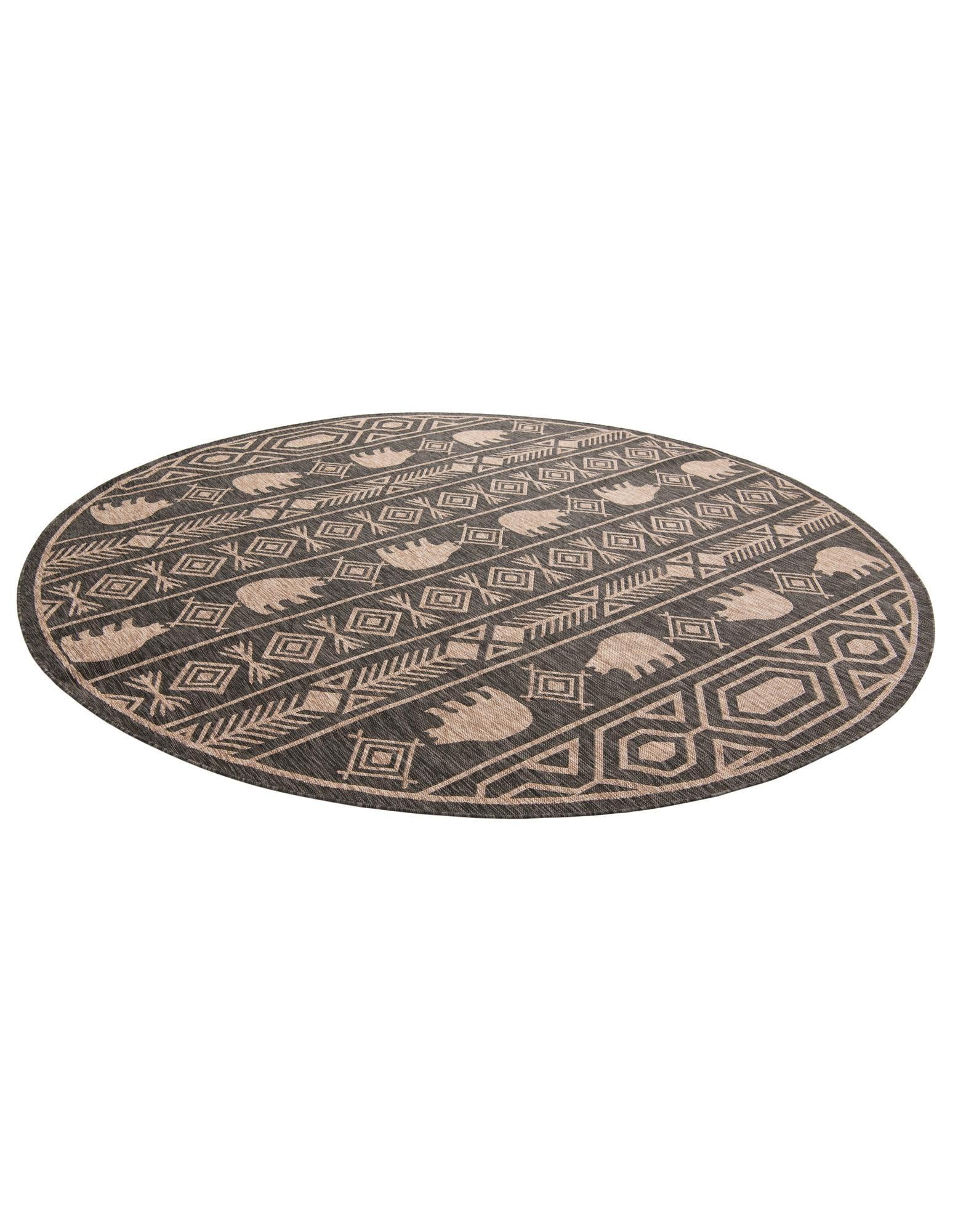 Rugs.com Outdoor Southwestern Collection Rug – 10 Ft Round Black Flatweave-Pile Rug Perfect for Kitchens, Dining Rooms - Image 4