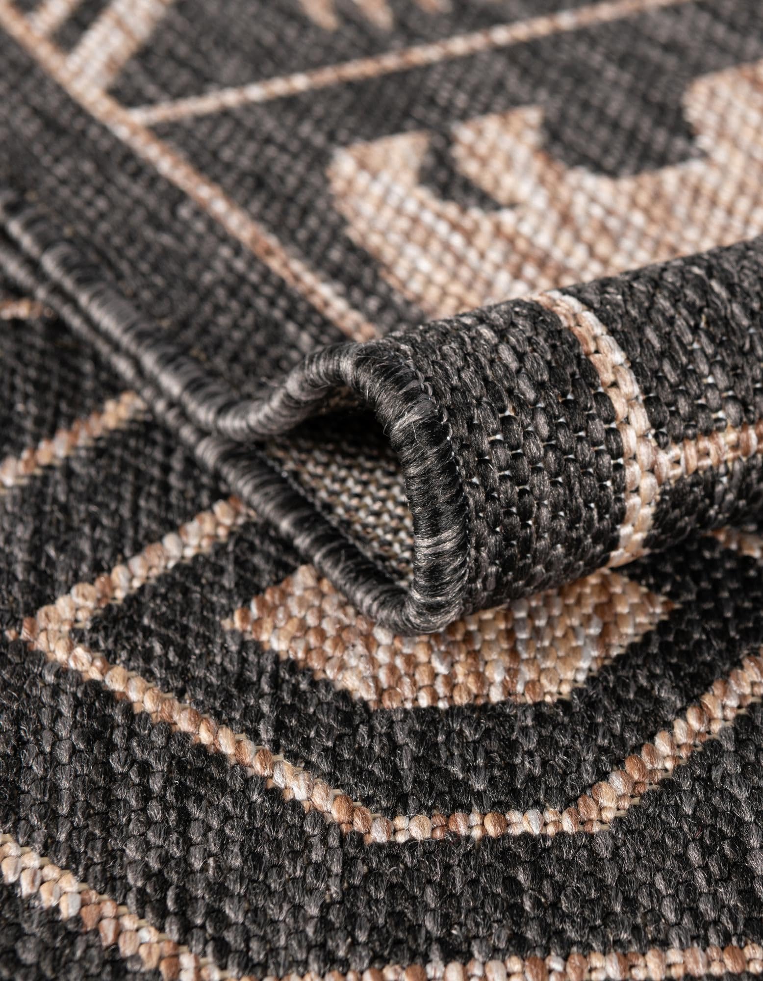 Rugs.com Outdoor Southwestern Collection Rug – 10 Ft Round Black Flatweave-Pile Rug Perfect for Kitchens, Dining Rooms - Image 5