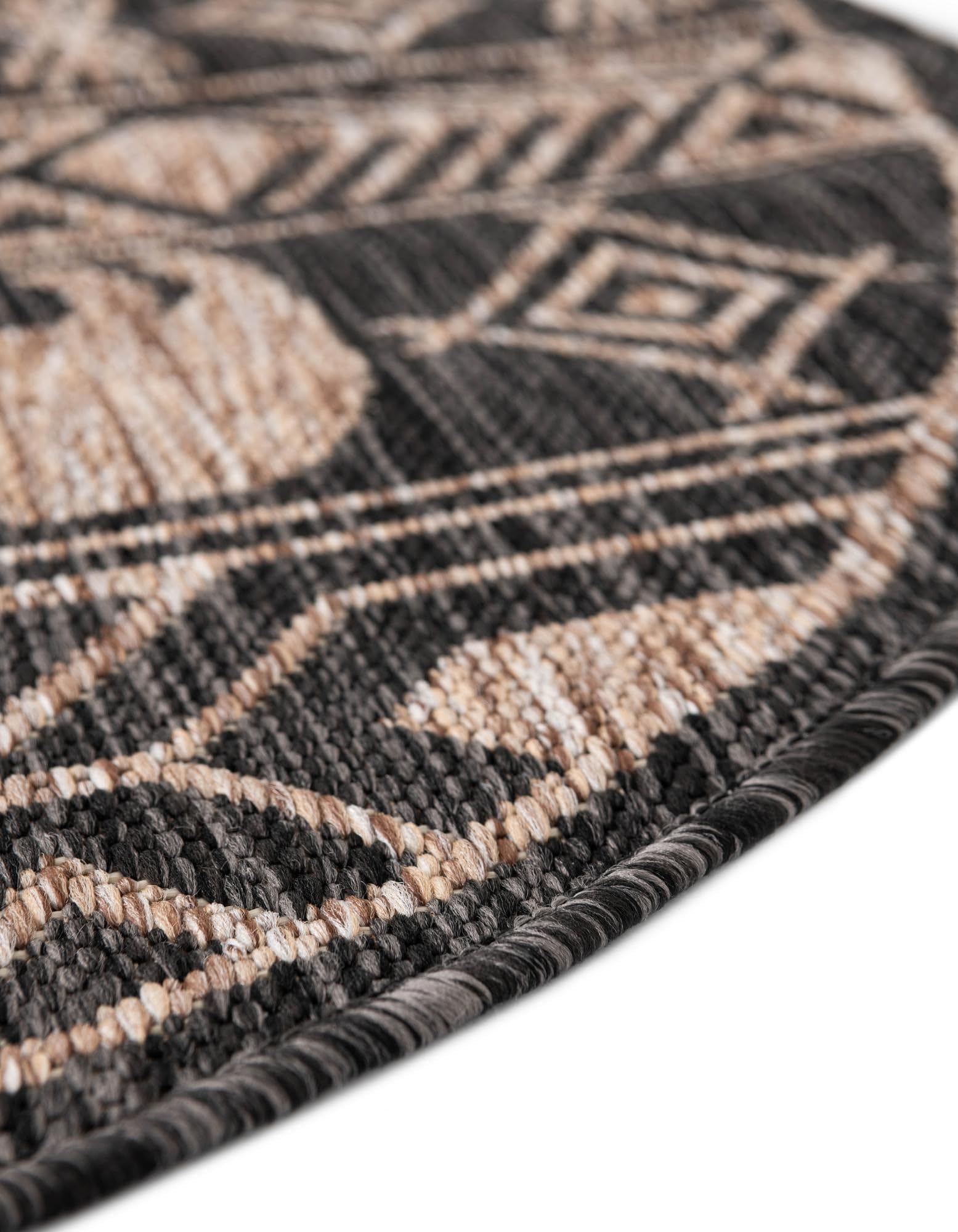 Rugs.com Outdoor Southwestern Collection Rug – 10 Ft Round Black Flatweave-Pile Rug Perfect for Kitchens, Dining Rooms - Image 6