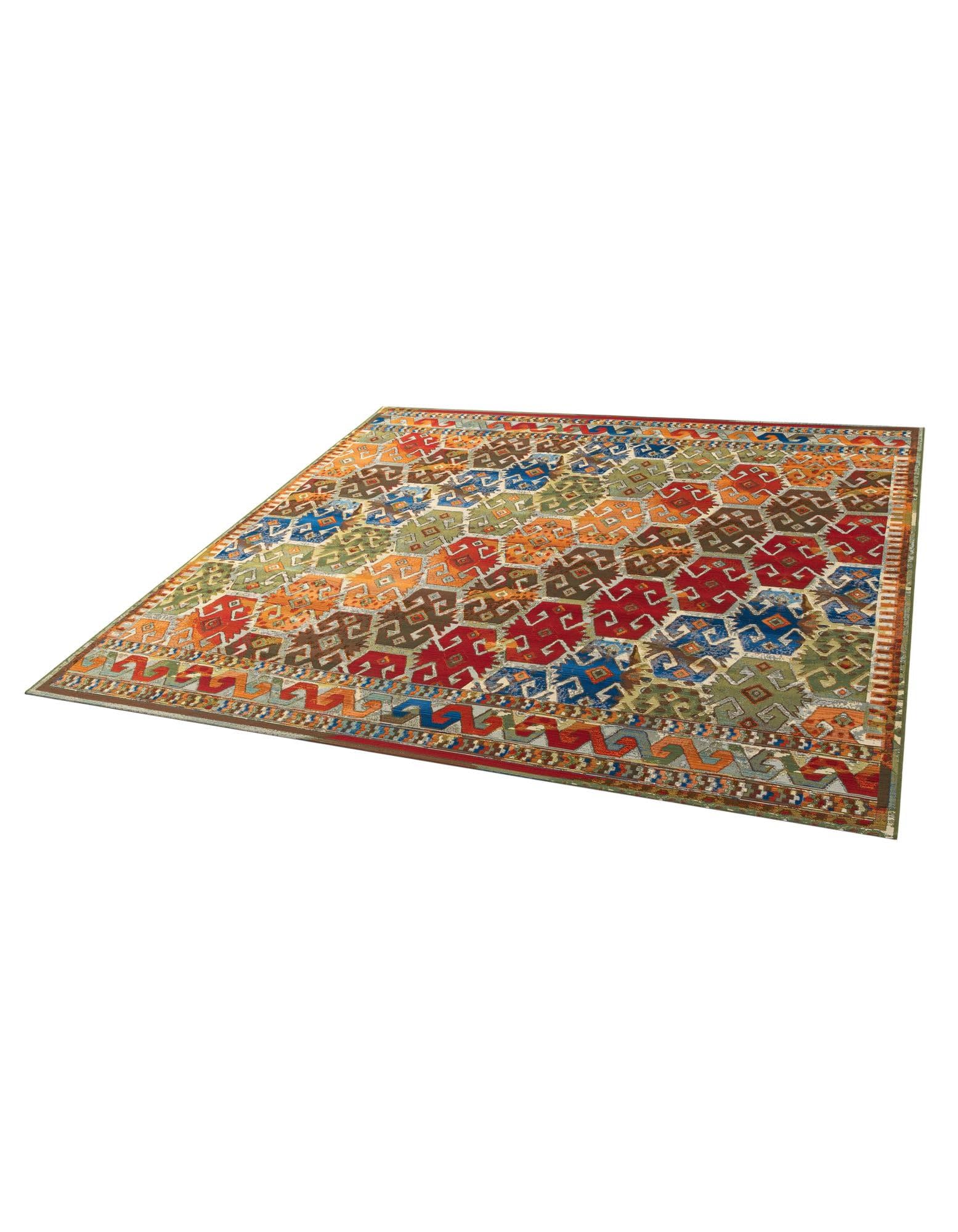 Rugs.com Outdoor Southwestern Collection Rug – 10 Ft Square Multi Flatweave-Pile Rug Perfect for Living Rooms, Kitchens, Entryways - Image 3