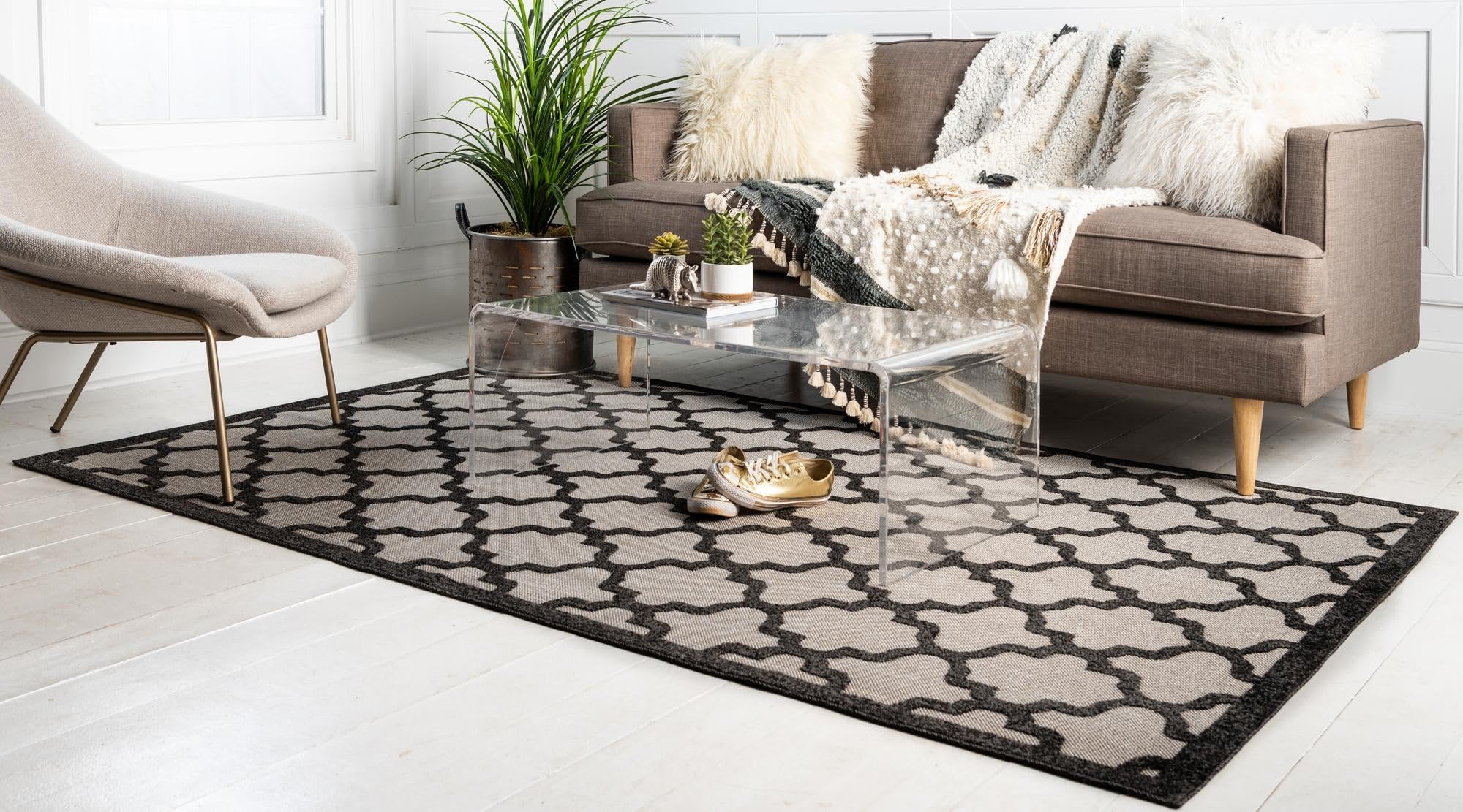 Rugs.com Outdoor Trellis Textured Collection Rug – 7x10 Black Flatweave-Pile Rug Perfect for Bedrooms, Dining Rooms, Living Rooms - Image 3