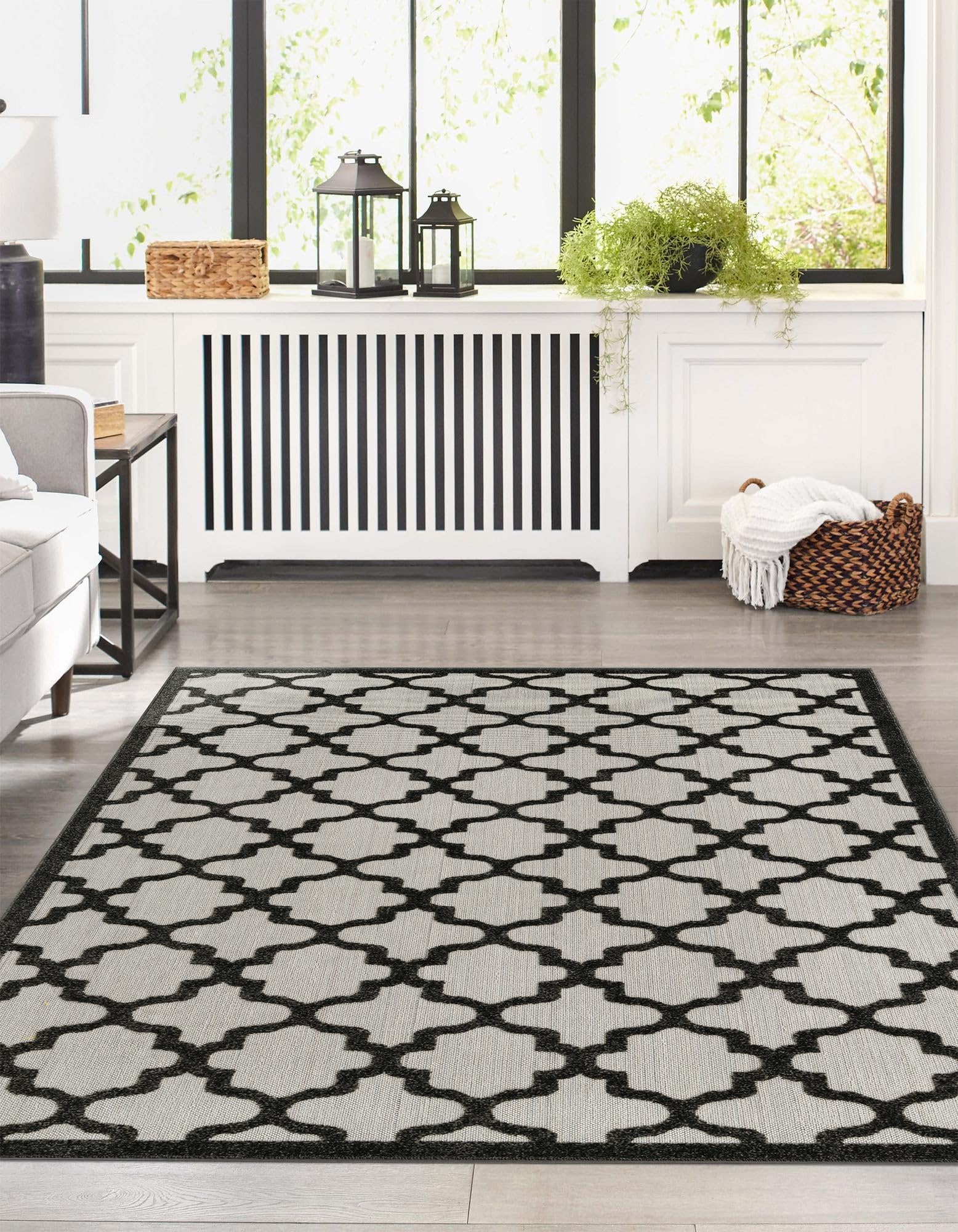 Rugs.com Outdoor Trellis Textured Collection Rug – 7x10 Black Flatweave-Pile Rug Perfect for Bedrooms, Dining Rooms, Living Rooms - Image 5
