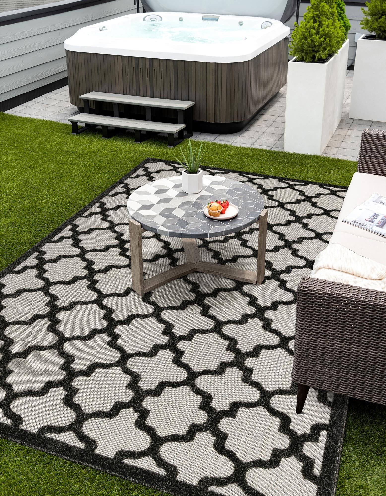 Rugs.com Outdoor Trellis Textured Collection Rug – 7x10 Black Flatweave-Pile Rug Perfect for Bedrooms, Dining Rooms, Living Rooms - Image 6