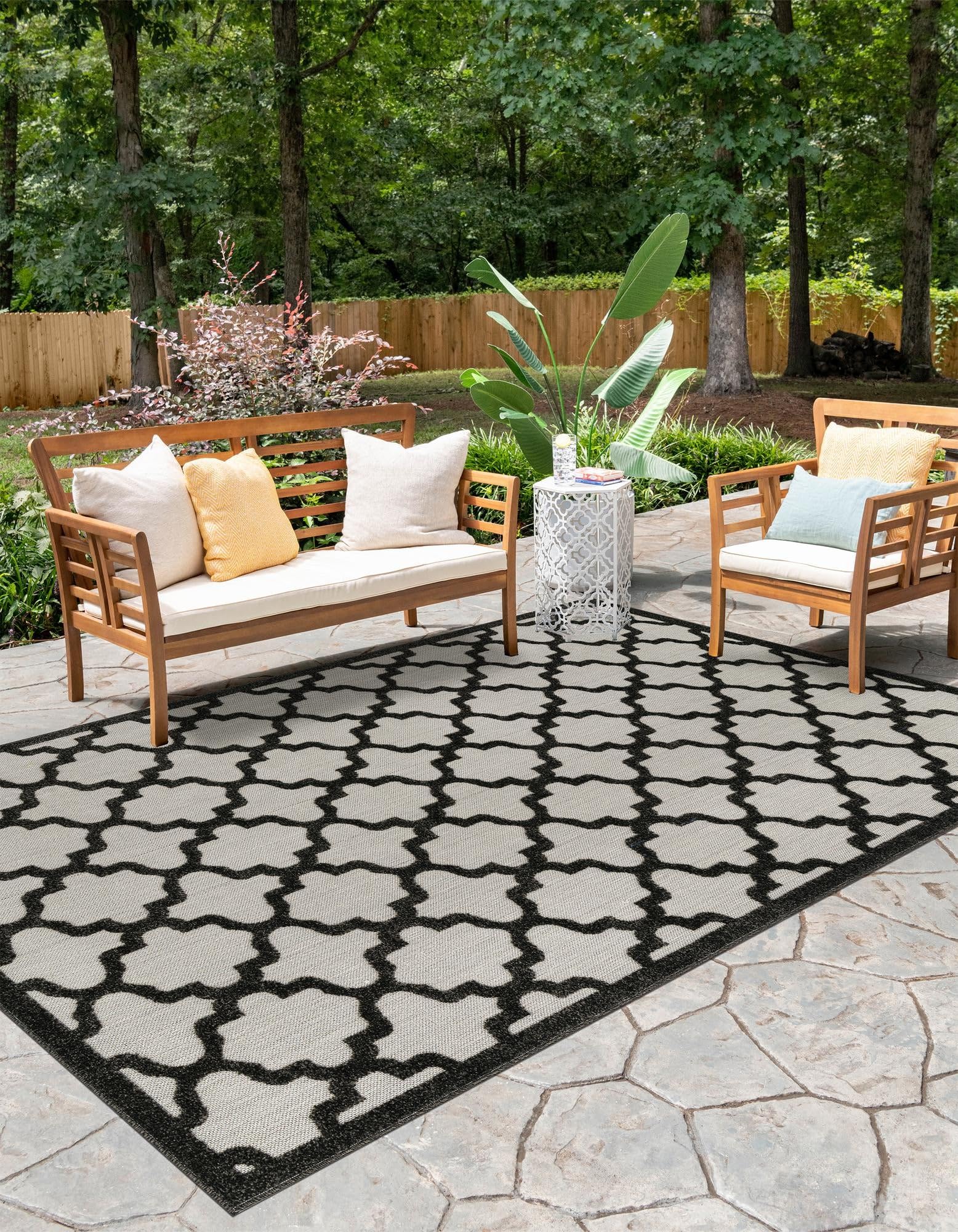 Rugs.com Outdoor Trellis Textured Collection Rug – 7x10 Black Flatweave-Pile Rug Perfect for Bedrooms, Dining Rooms, Living Rooms - Image 8