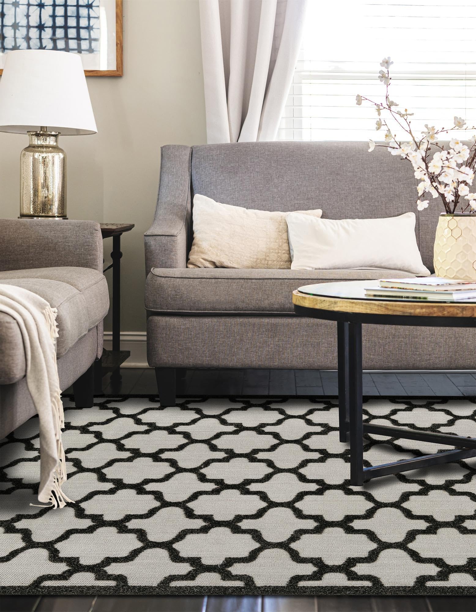 Rugs.com Outdoor Trellis Textured Collection Rug – 7x10 Black Flatweave-Pile Rug Perfect for Bedrooms, Dining Rooms, Living Rooms - Image 9