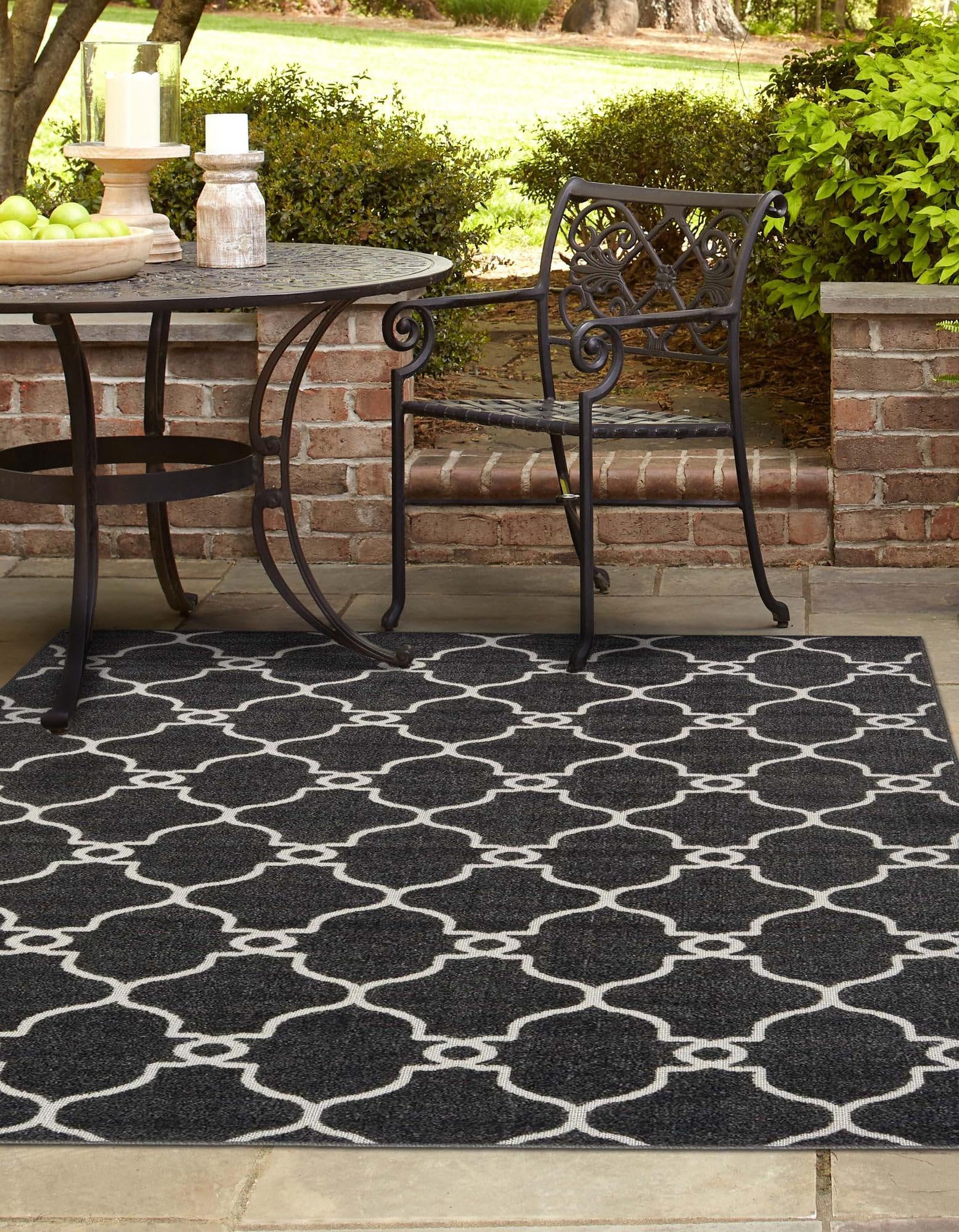 Rugs.com Outdoor Trellis Textured Collection Rug – 9x12 Black Flatweave-Pile Rug Perfect for Living Rooms, Large Dining Rooms, Open Floorplans - Image 3