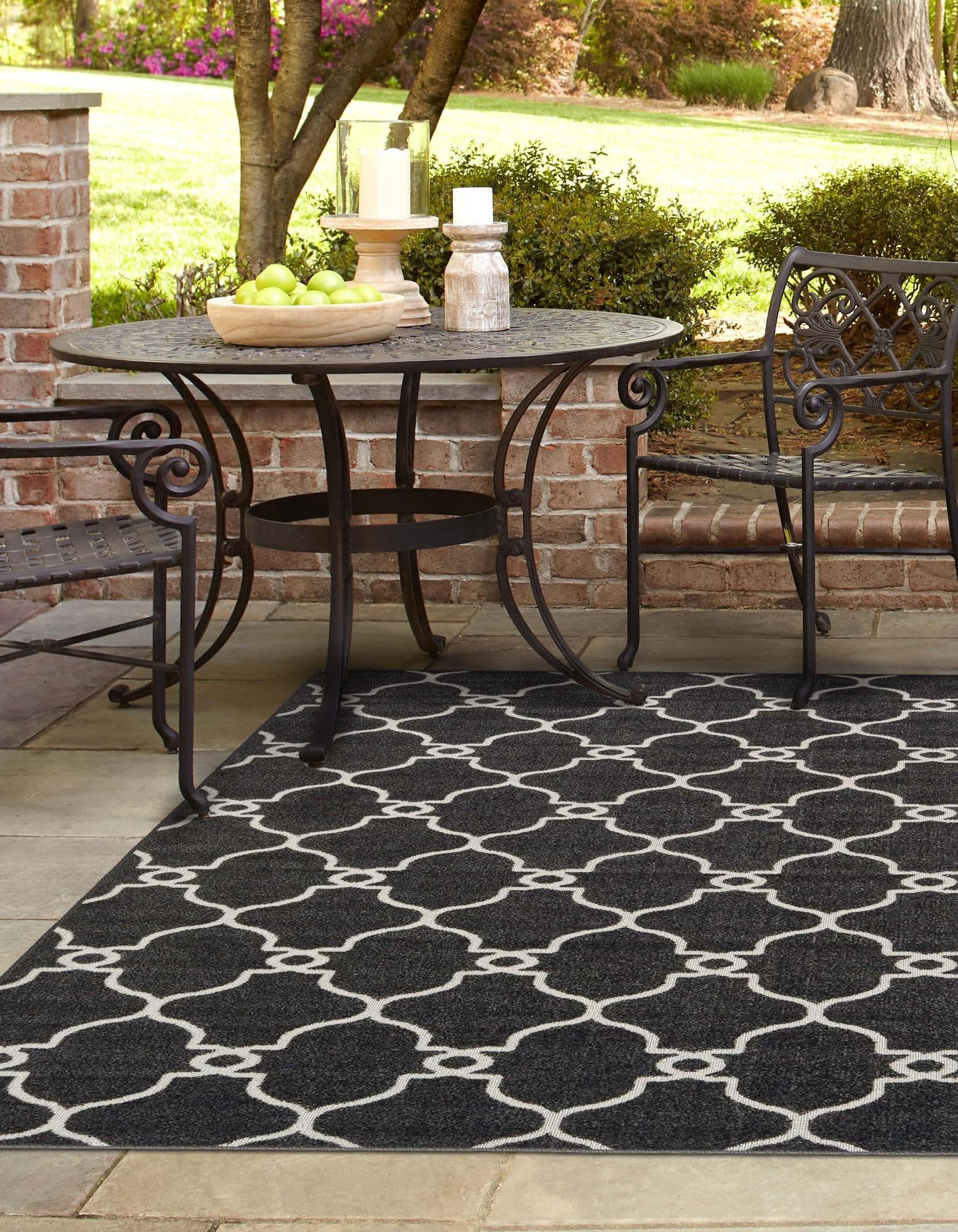 Rugs.com Outdoor Trellis Textured Collection Rug – 9x12 Black Flatweave-Pile Rug Perfect for Living Rooms, Large Dining Rooms, Open Floorplans - Image 4