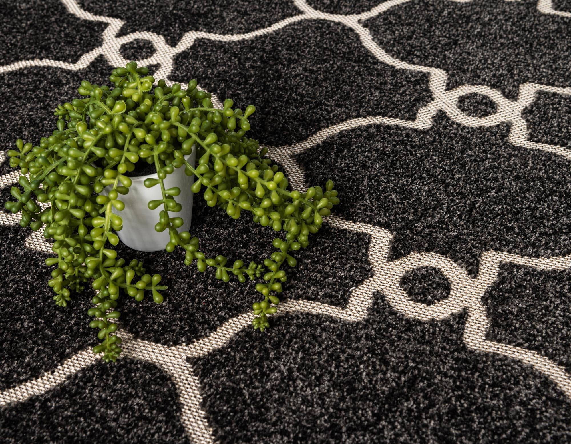 Rugs.com Outdoor Trellis Textured Collection Rug – 9x12 Black Flatweave-Pile Rug Perfect for Living Rooms, Large Dining Rooms, Open Floorplans - Image 6