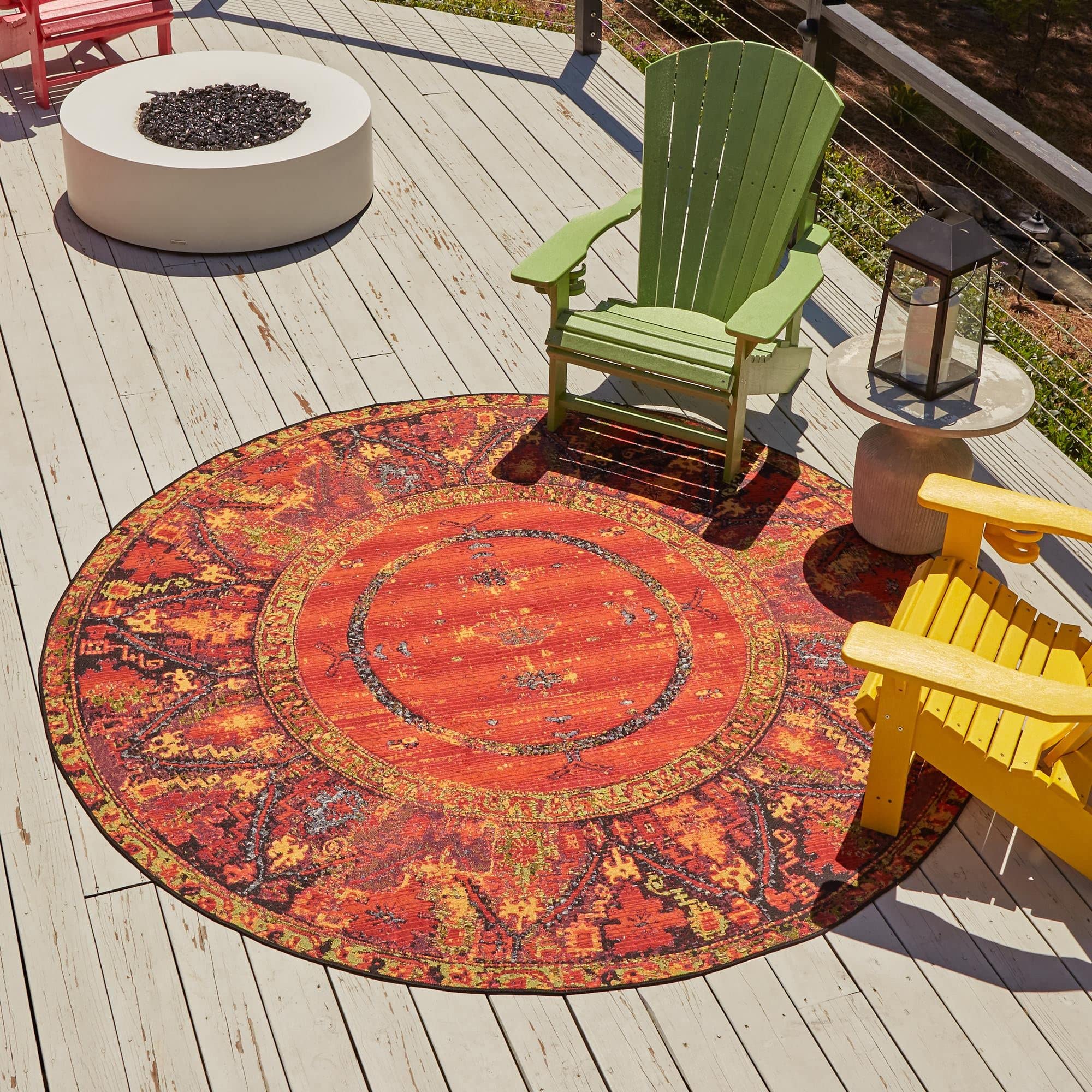 Rugs.com Outdoor Tribal Collection Rug – 10 Ft Round Multi Flatweave-Pile Rug Perfect for Kitchens, Dining Rooms - Image 8