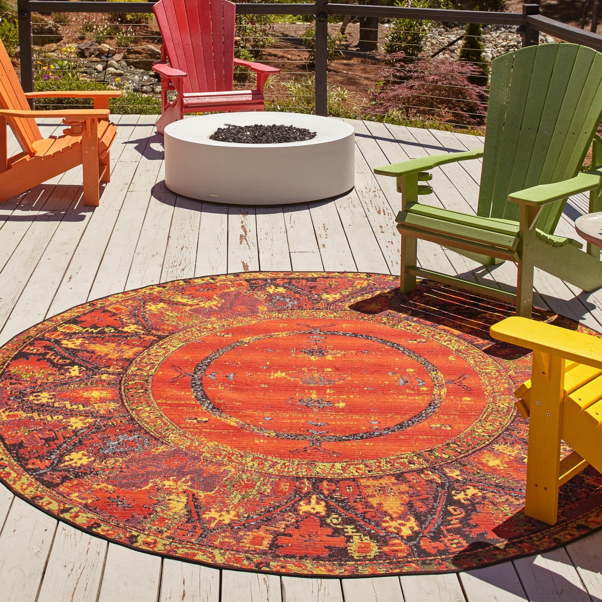 Rugs.com Outdoor Tribal Collection Rug – 10 Ft Round Multi Flatweave-Pile Rug Perfect for Kitchens, Dining Rooms - Image 9