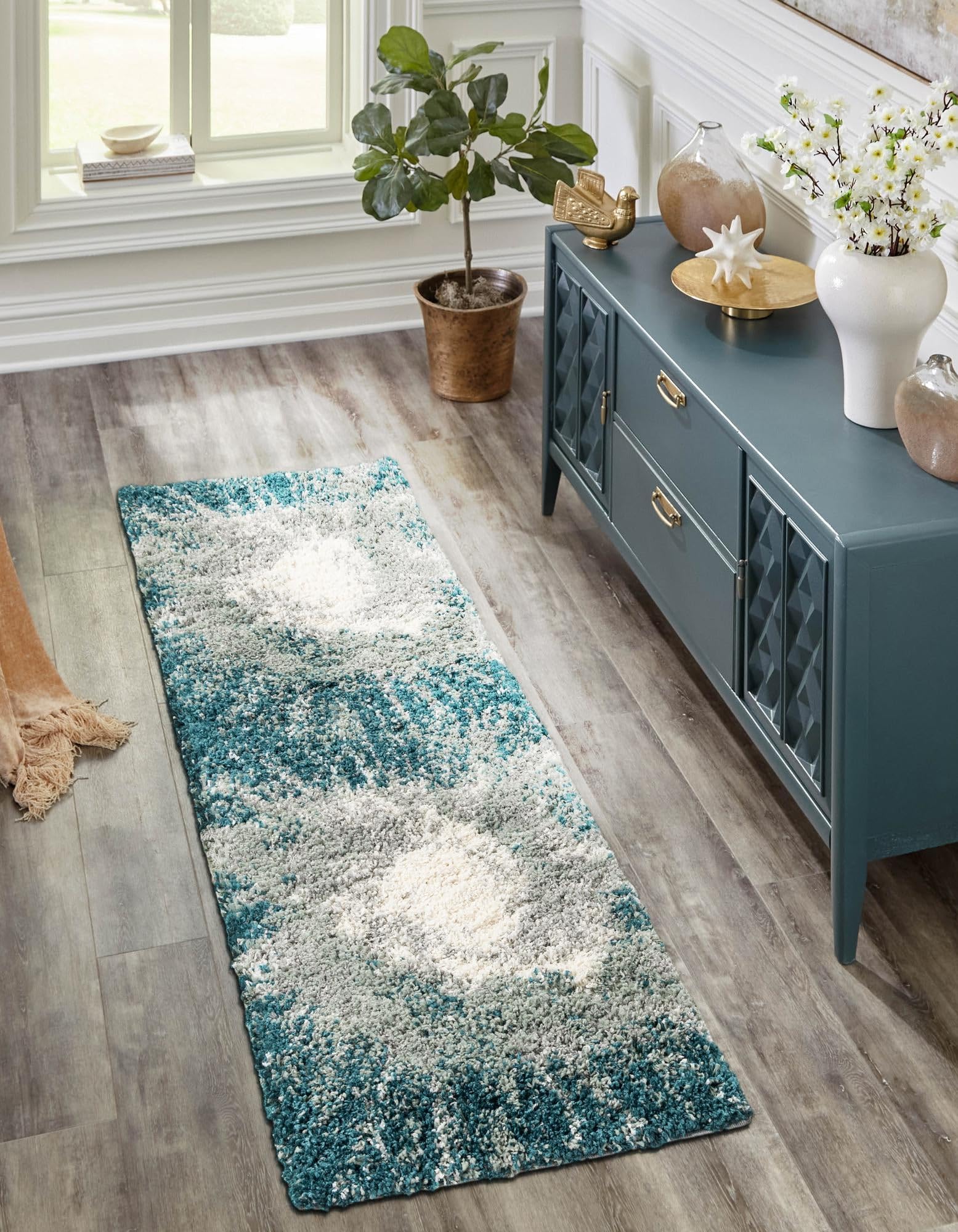 Rugs.com Soft Touch Shag Collection Rug – 10 Ft Runner Teal Shag-Pile Rug Perfect for Hallways, Entryways - Image 8