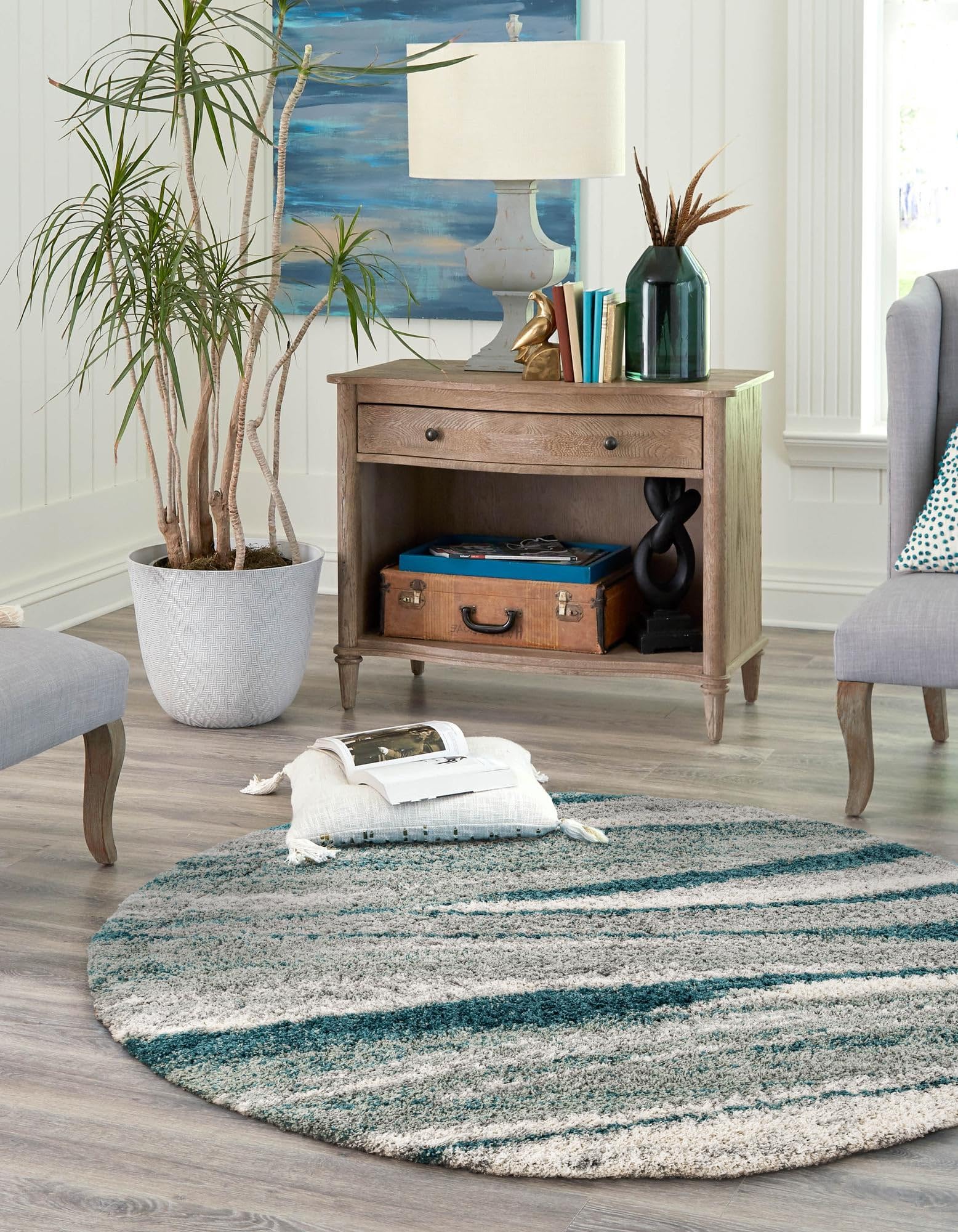 Rugs.com Soft Touch Shag Collection Rug – 3 Ft Round Teal Shag-Pile Rug Perfect for Kitchens, Dining Rooms - Image 5