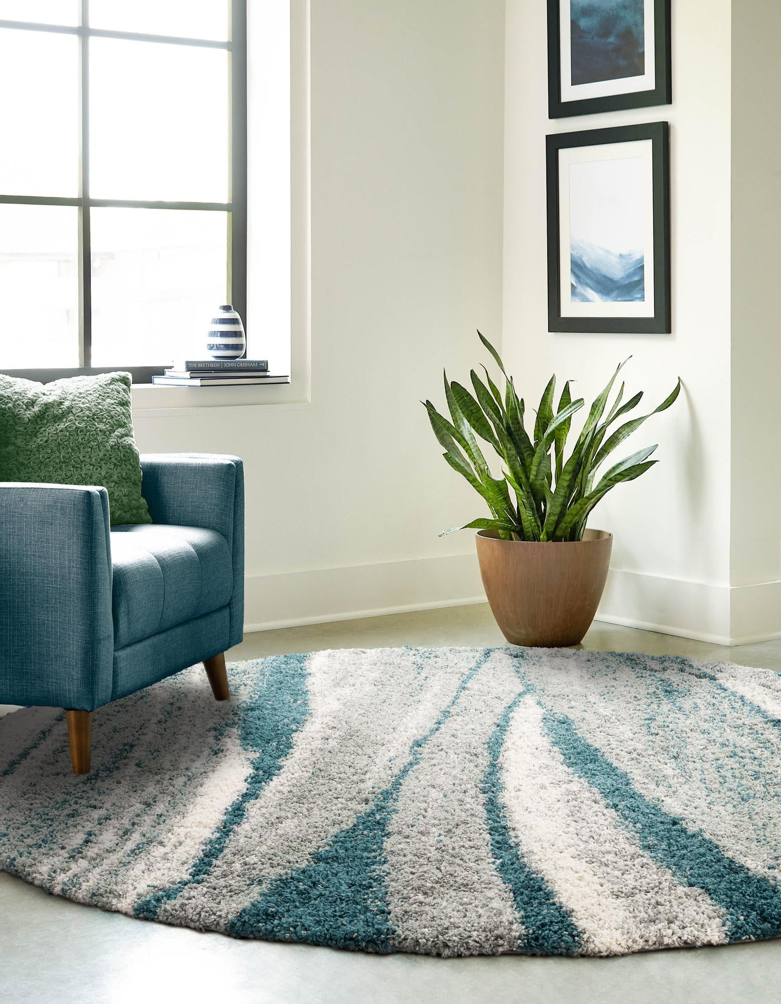 Rugs.com Soft Touch Shag Collection Rug – 3 Ft Round Teal Shag-Pile Rug Perfect for Kitchens, Dining Rooms - Image 6