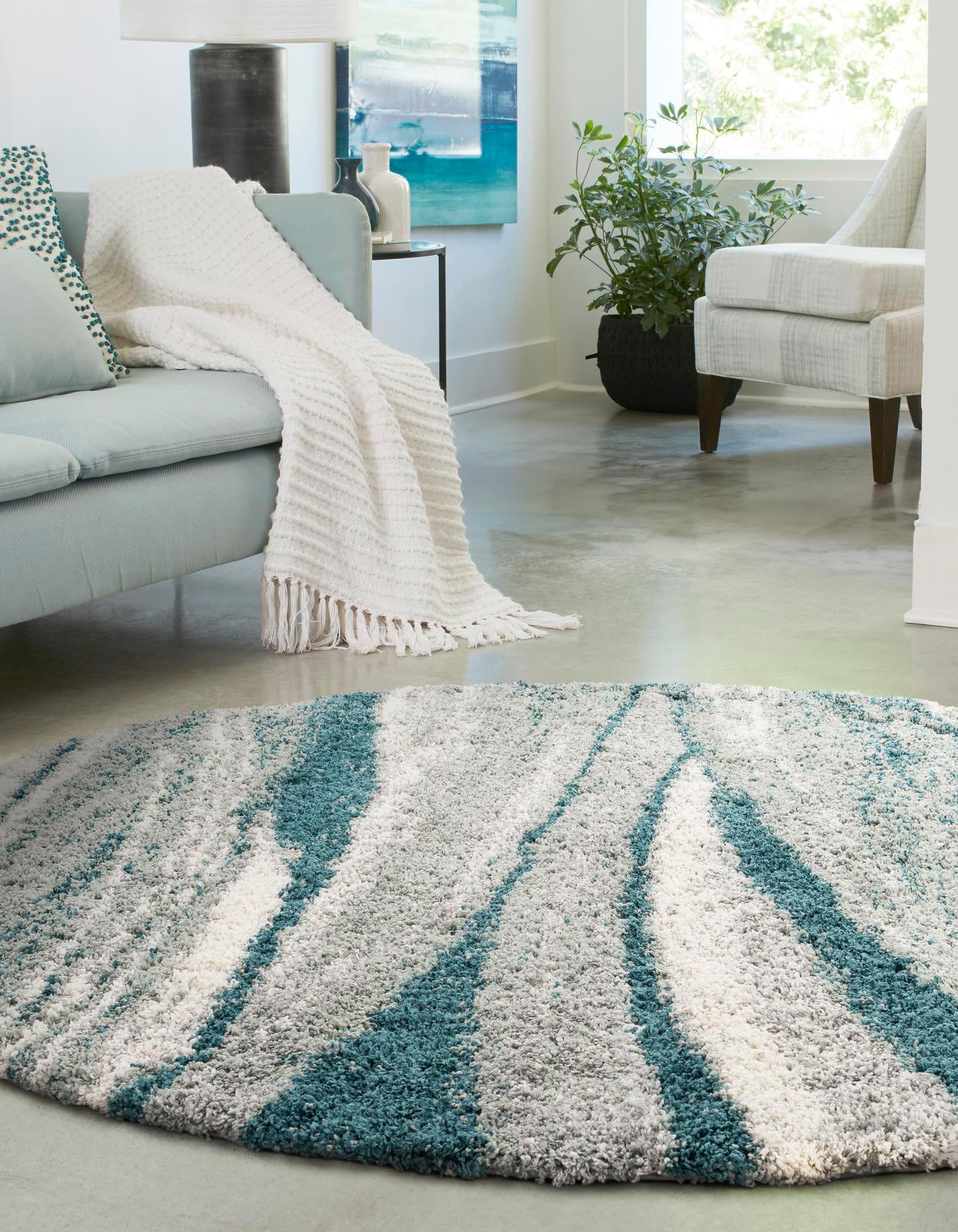 Rugs.com Soft Touch Shag Collection Rug – 3 Ft Round Teal Shag-Pile Rug Perfect for Kitchens, Dining Rooms - Image 7