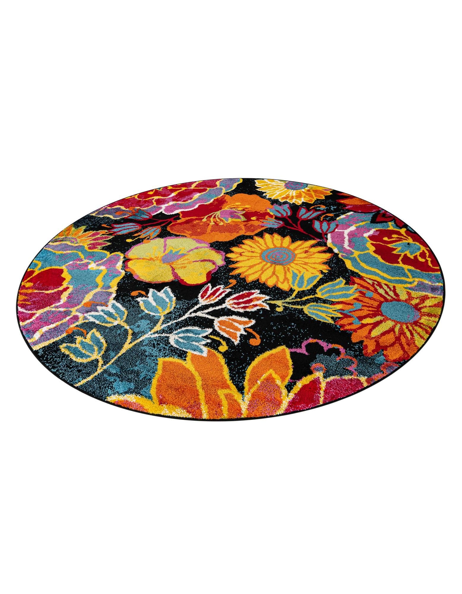 Rugs.com Tuscany Collection Rug – 6 Ft Round Black Medium-Pile Rug Perfect for Kitchens, Dining Rooms - Image 3