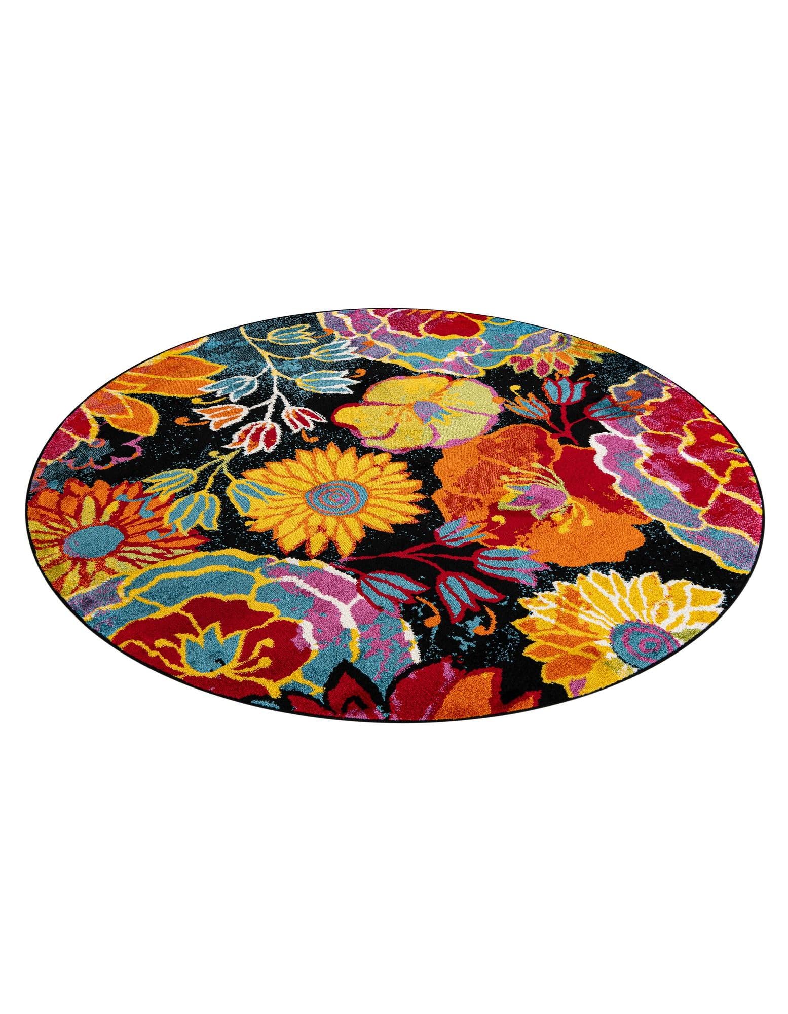 Rugs.com Tuscany Collection Rug – 6 Ft Round Black Medium-Pile Rug Perfect for Kitchens, Dining Rooms - Image 4