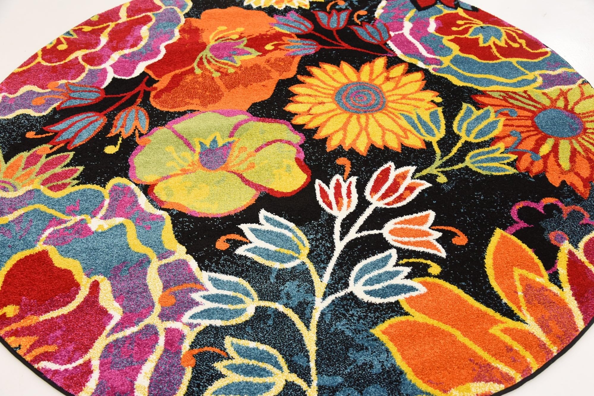 Rugs.com Tuscany Collection Rug – 6 Ft Round Black Medium-Pile Rug Perfect for Kitchens, Dining Rooms - Image 5