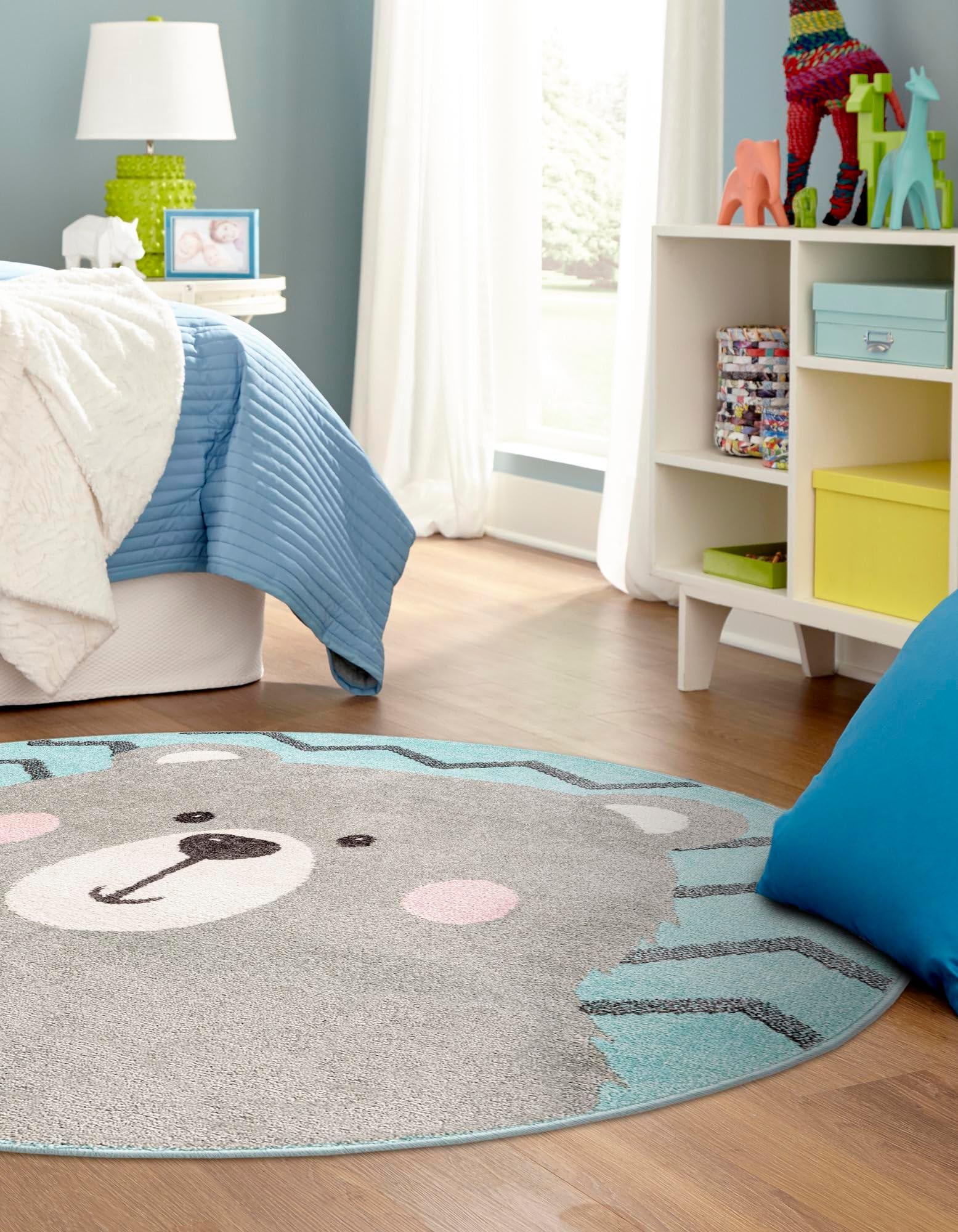 Rugs.com Whimsy Kids Collection Rug – 3 Ft Round Blue Medium-Pile Rug Perfect for Kitchens, Dining Rooms - Image 7
