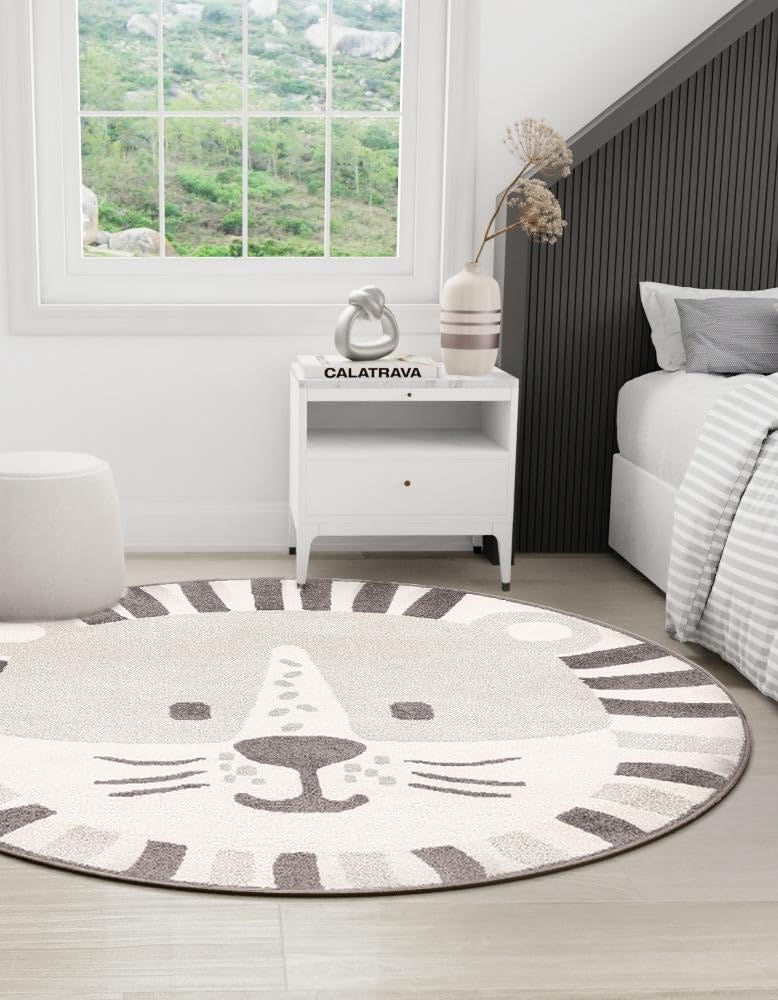 Rugs.com Whimsy Kids Collection Rug – 3 Ft Round Gray Medium-Pile Rug Perfect for Kitchens, Dining Rooms - Image 6