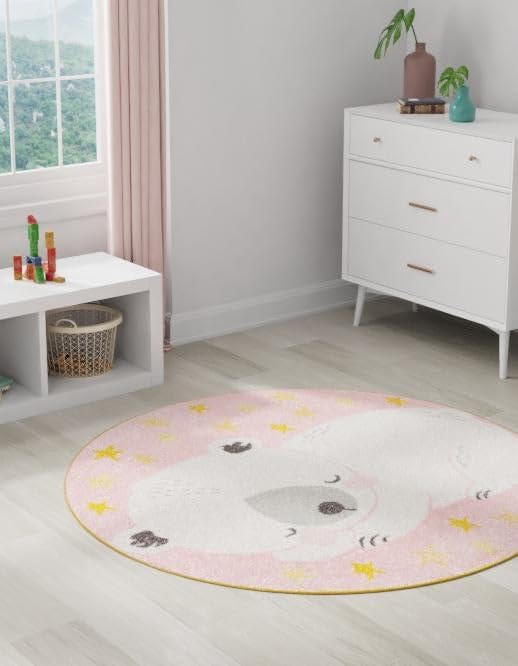 Rugs.com Whimsy Kids Collection Rug – 3 Ft Round Pink Medium-Pile Rug Perfect for Kitchens, Dining Rooms - Image 7