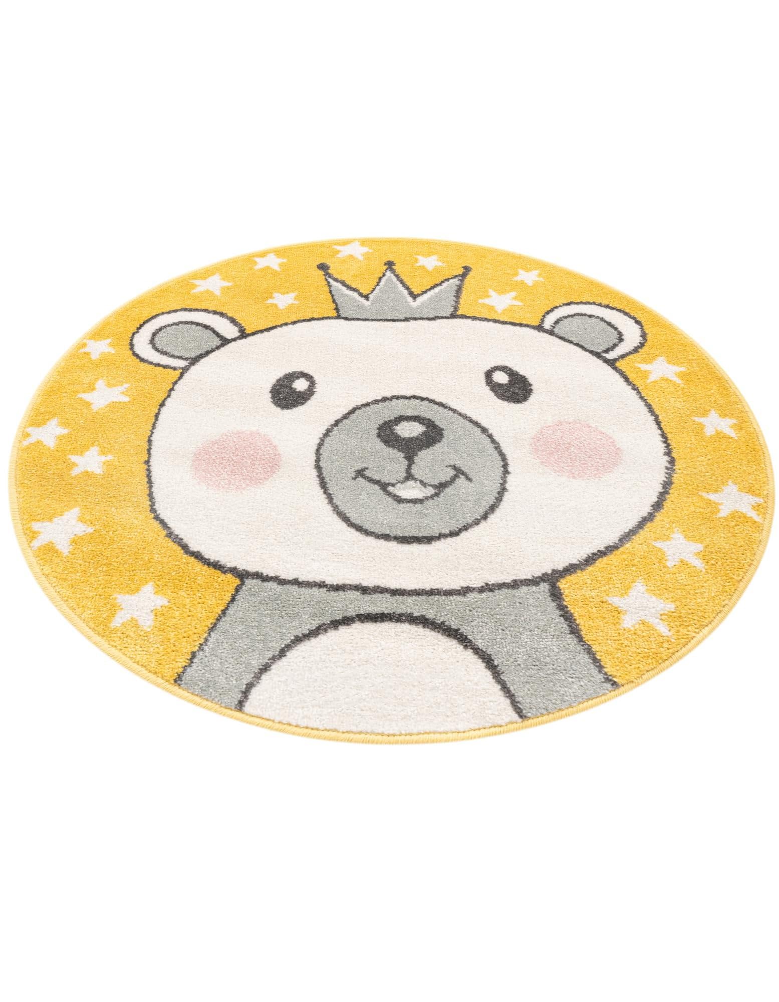 Rugs.com Whimsy Kids Collection Rug – 3 Ft Round Yellow Medium-Pile Rug Perfect for Kitchens, Dining Rooms - Image 3
