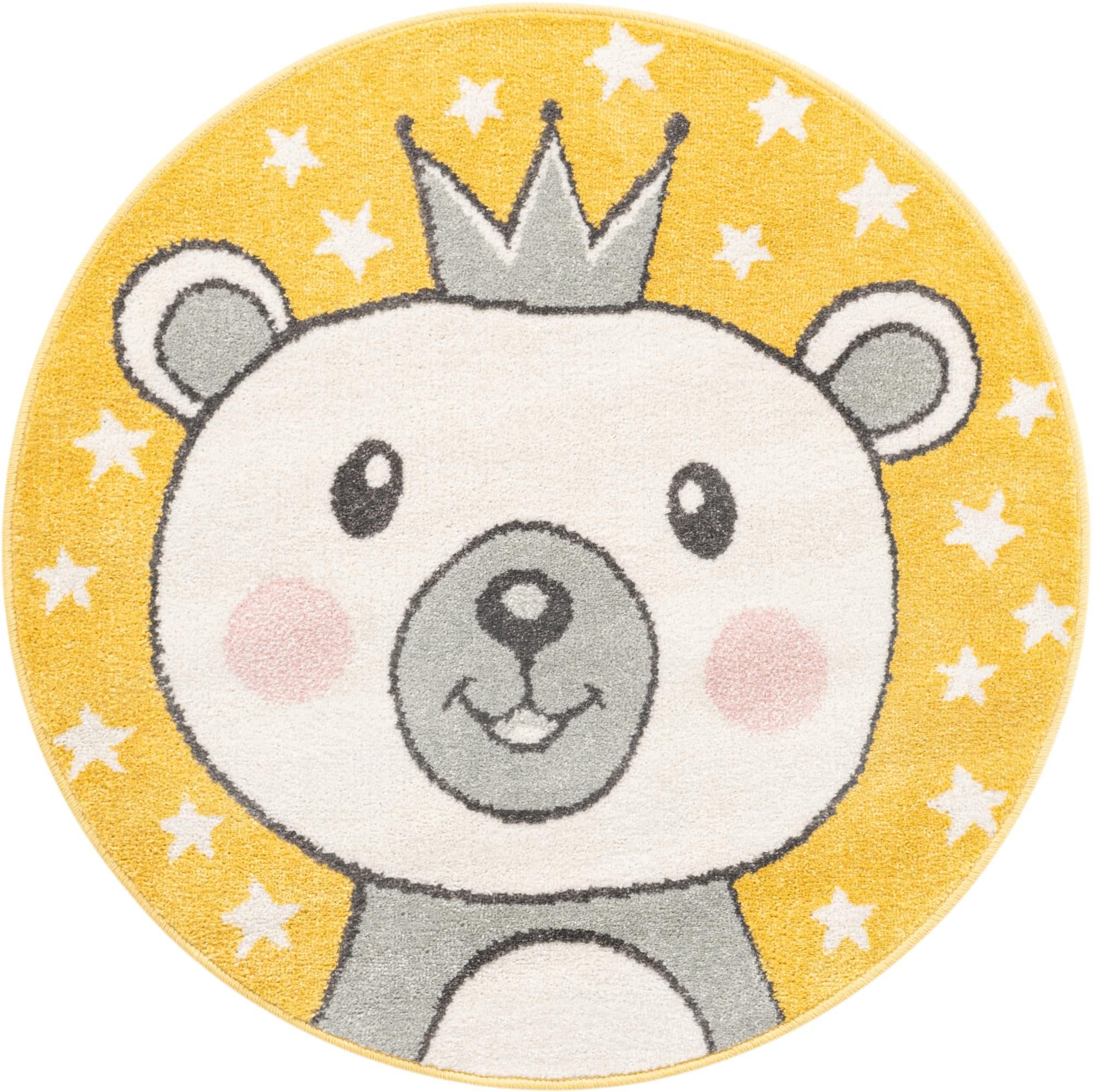 Rugs.com Whimsy Kids Collection Rug – 3 Ft Round Yellow Medium-Pile Rug Perfect for Kitchens, Dining Rooms - Image 5