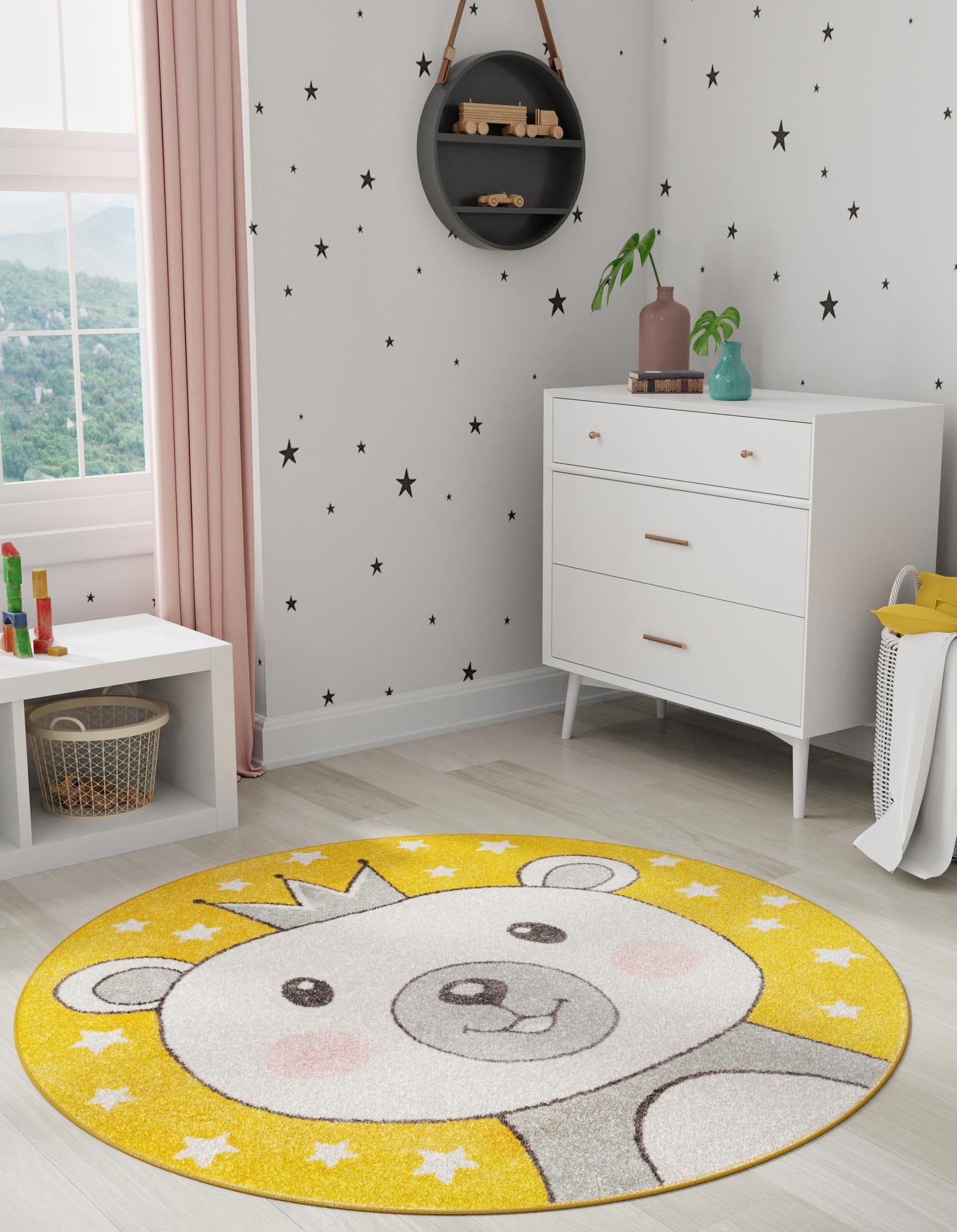 Rugs.com Whimsy Kids Collection Rug – 3 Ft Round Yellow Medium-Pile Rug Perfect for Kitchens, Dining Rooms - Image 6